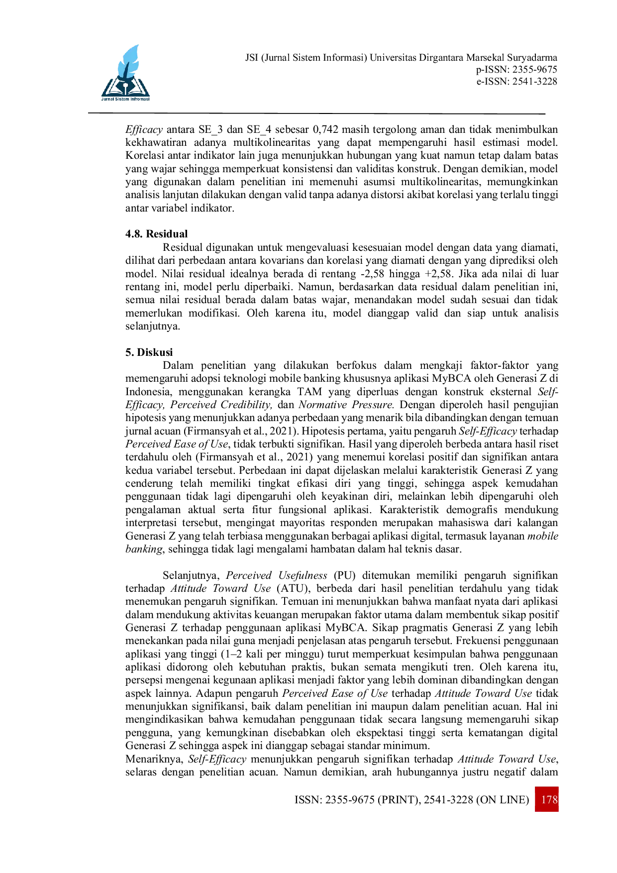 JURIS Analisis Faktor Faktor yang Mempengaruhi Generasi Z Dalam Penggunaan MyBCA Menggunakan TAM