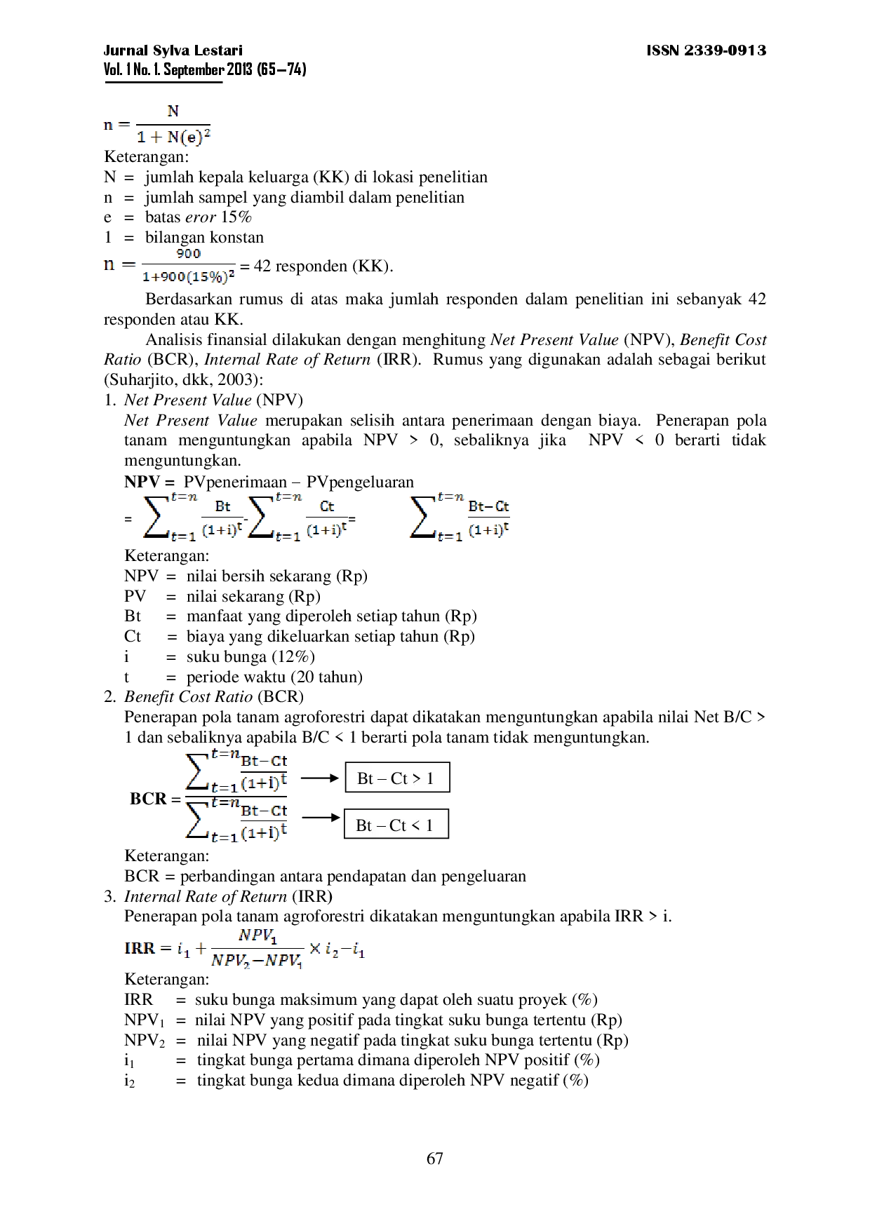 juris Analisis Finansial Pola Tanam Agroforestri Di Desa Pesawaran Indah Kecamatan Padang Cermin Kabupaten Pesawaran Provinsi Lampung