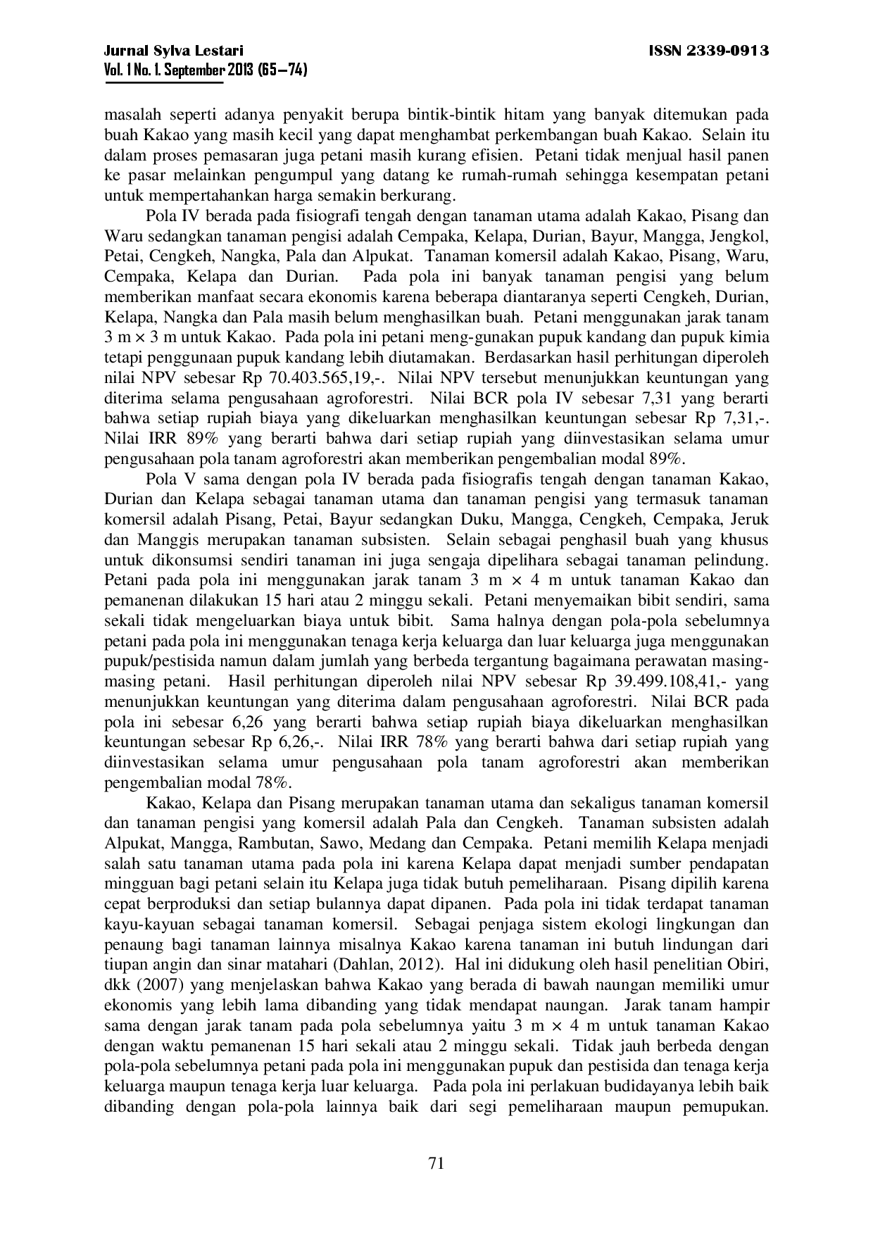 juris Analisis Finansial Pola Tanam Agroforestri Di Desa Pesawaran Indah Kecamatan Padang Cermin Kabupaten Pesawaran Provinsi Lampung