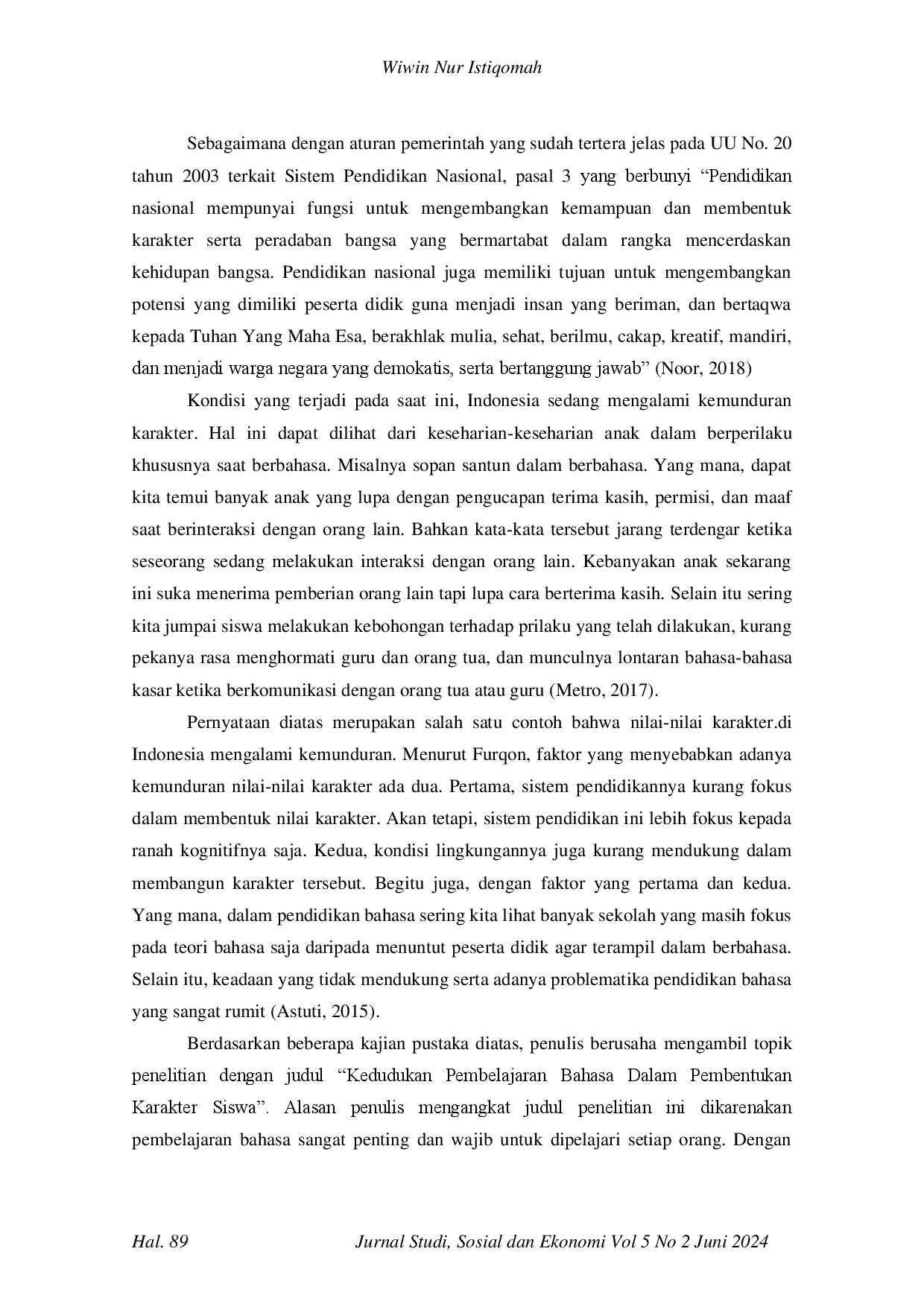 juris Kedudukan Pembelajaran Bahasa Dalam Pembentukan Karakter Siswa