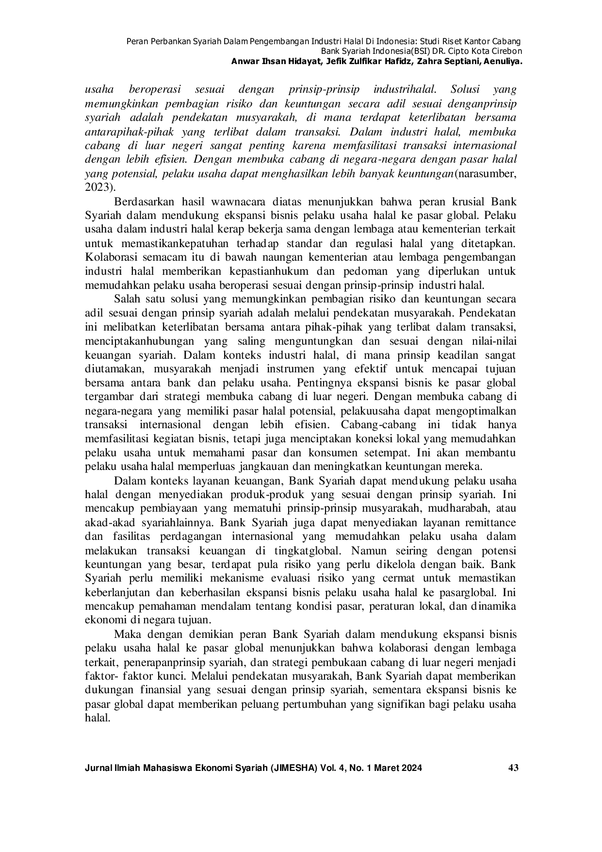 JURIS Peran Perbankan Syariah Dalam Pengembangan Industri Halal Di Indonesia Studi Riset Kantor Cabang Bank Syariah Indonesia BSI Dr Cipto Kota Cirebon