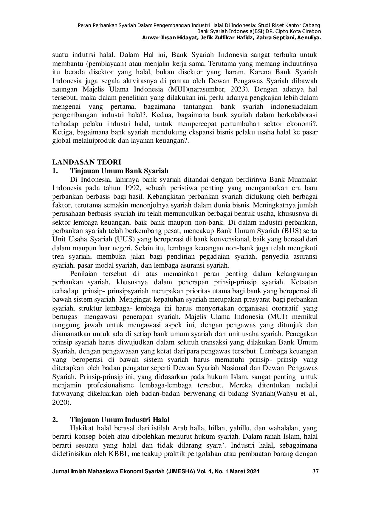 JURIS Peran Perbankan Syariah Dalam Pengembangan Industri Halal Di Indonesia Studi Riset Kantor Cabang Bank Syariah Indonesia BSI Dr Cipto Kota Cirebon