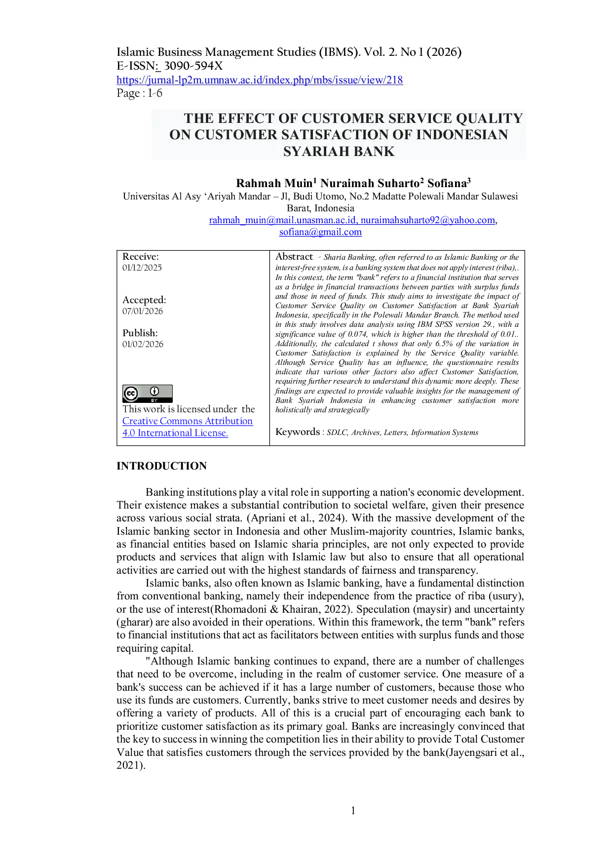 JURIS The Effect of Customer Service Quality on Customer Satisfaction of Indonesian Syariah Bank