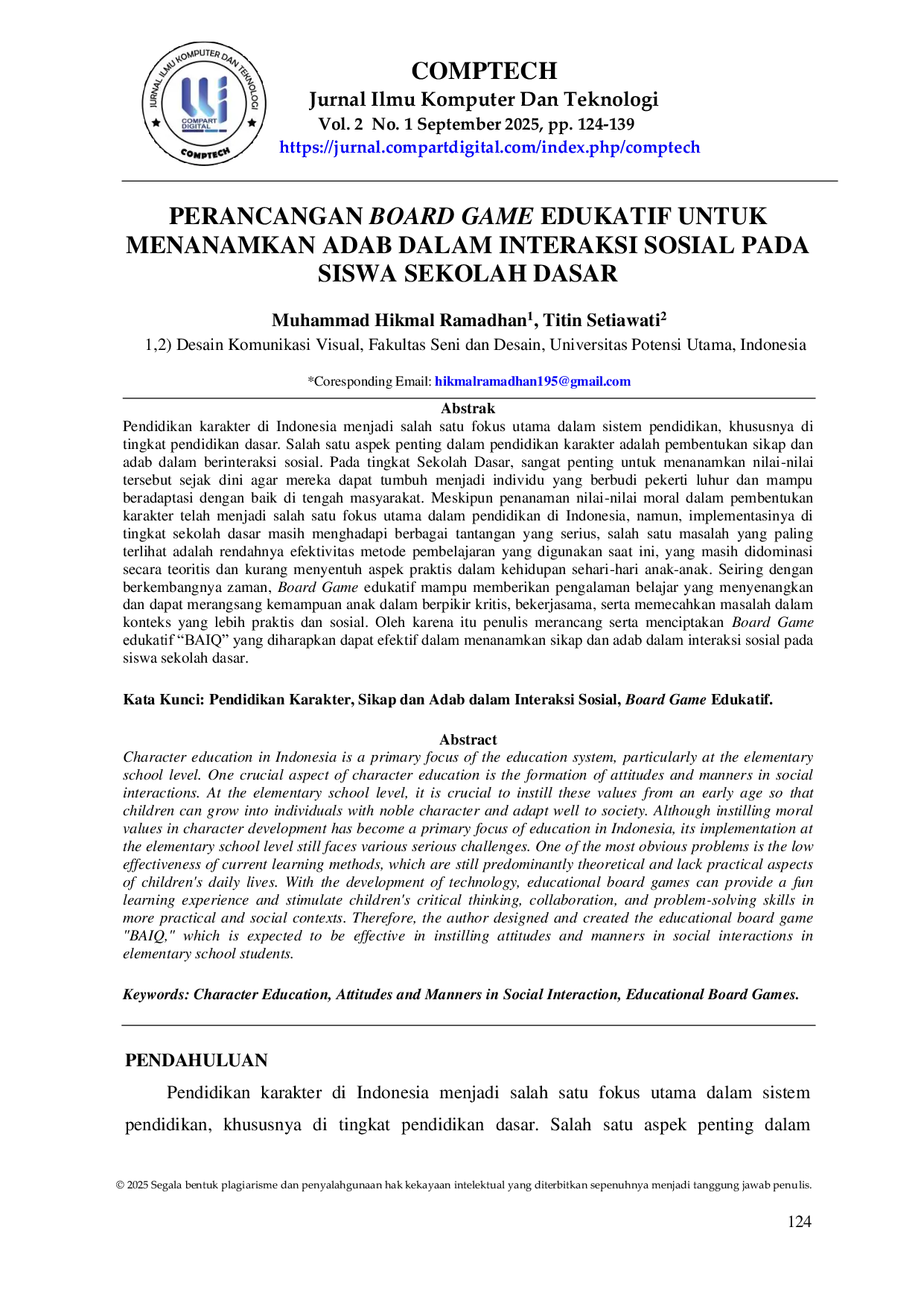 JURIS Perancangan Board Game Edukatif Untuk Menanamkan Adab Dalam Interaksi Sosial Pada Siswa Sekolah Dasar