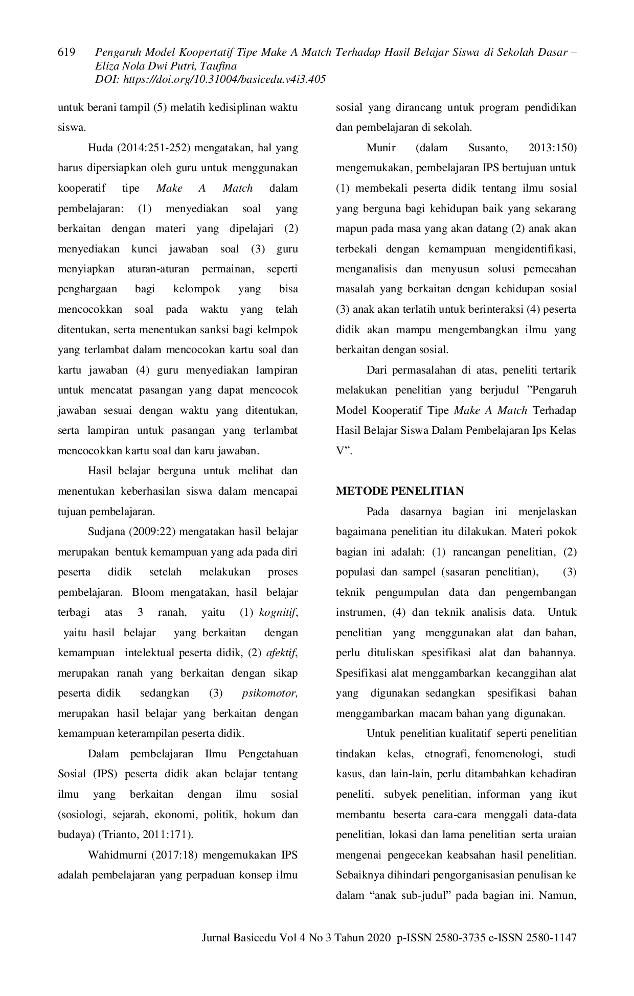 JURIS Pengaruh Model Kooperatif Tipe Make A Match Terhadap Hasil Belajar Siswa di Sekolah Dasar