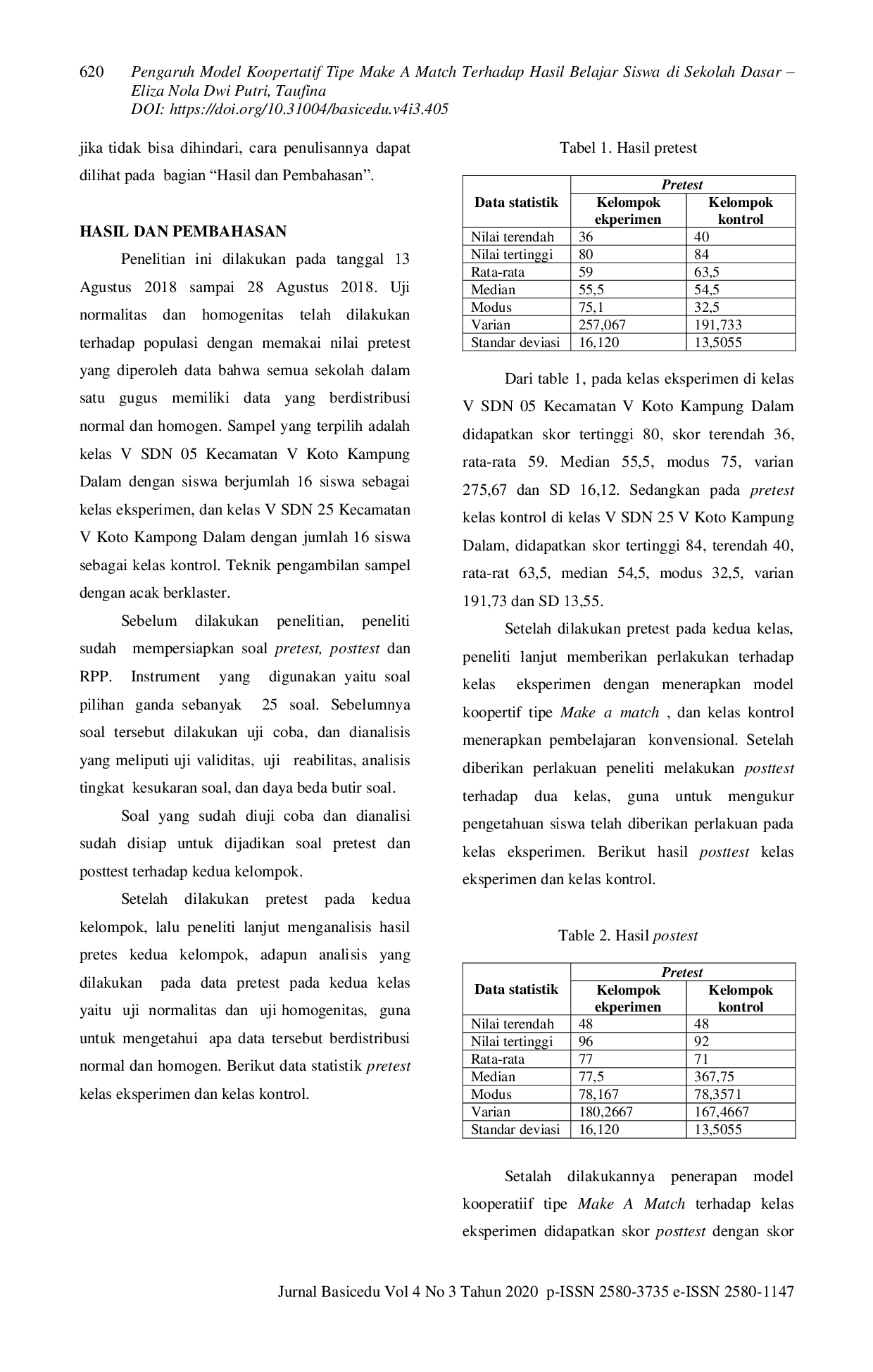 JURIS Pengaruh Model Kooperatif Tipe Make A Match Terhadap Hasil Belajar Siswa di Sekolah Dasar