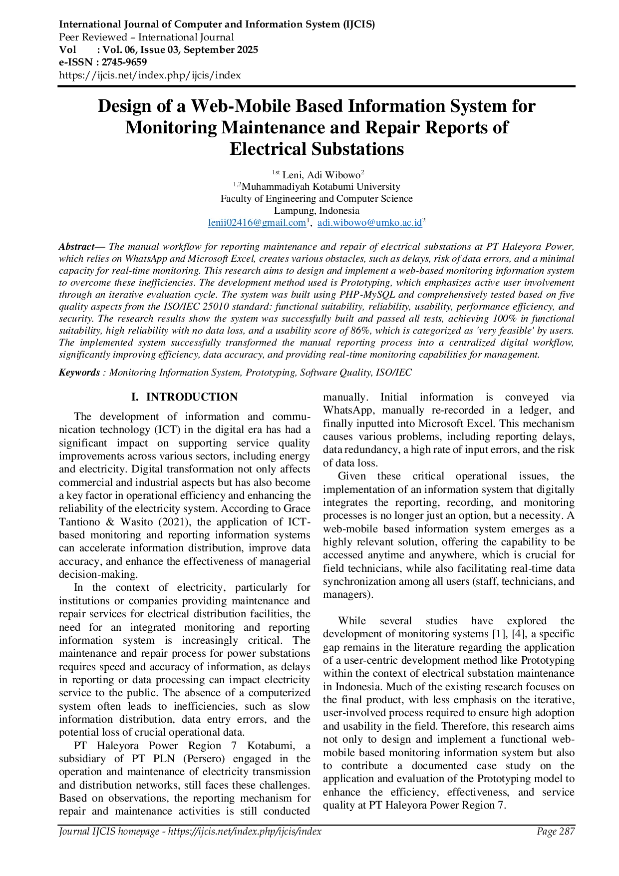JURIS Design of a Web Mobile Based Information System for Monitoring Maintenance and Repair Reports of Electrical Substations