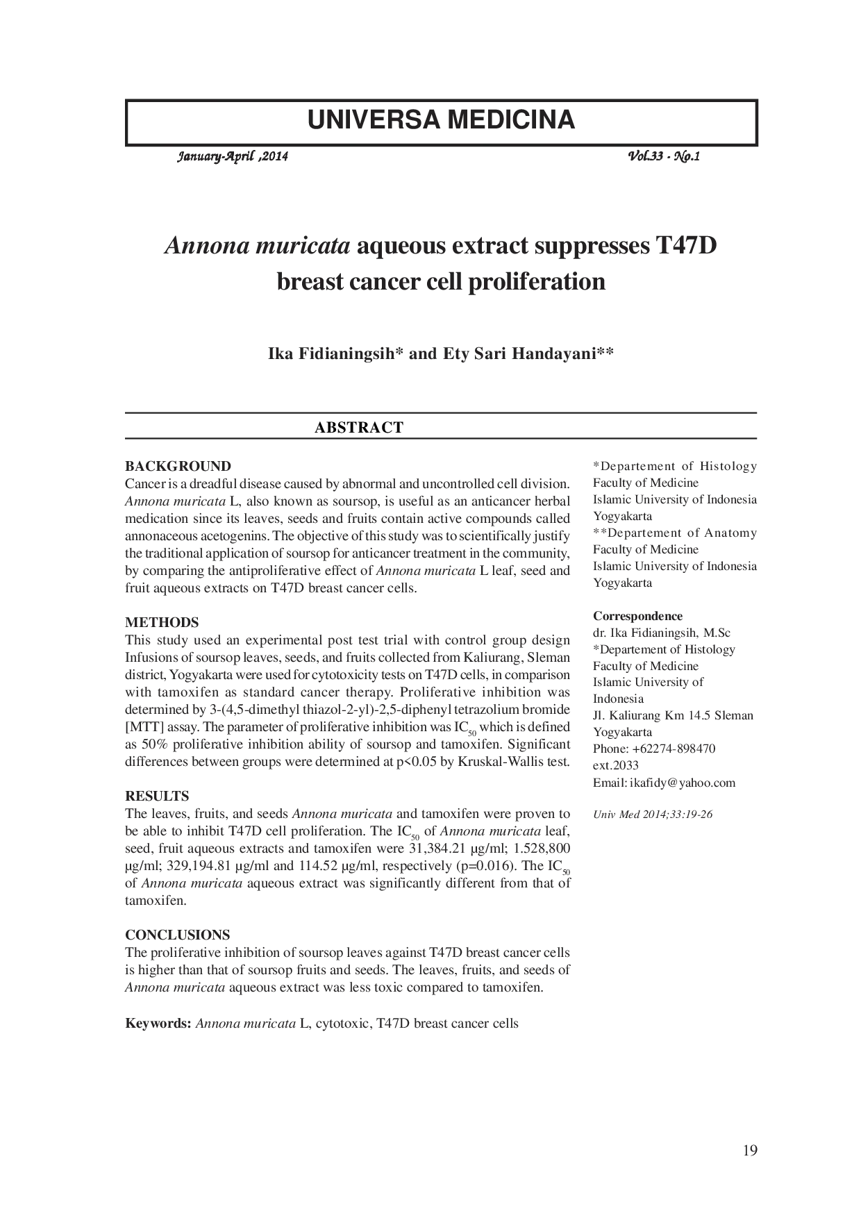 juris Annona muricata aqueous extract suppresses T47D breast cancer cell proliferation