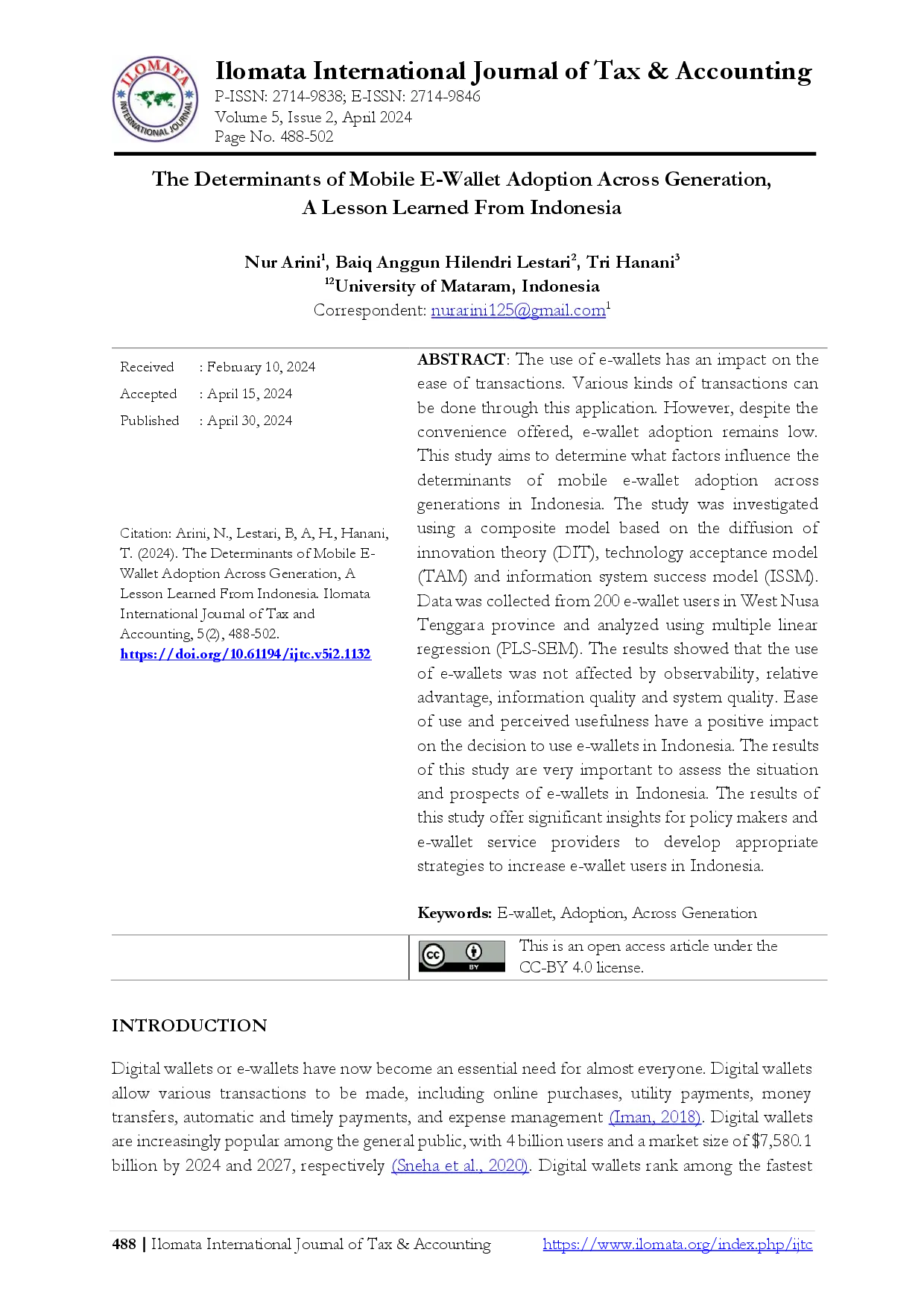 juris The Determinants of Mobile E Wallet Adoption Across Generation A Lesson Learned From Indonesia