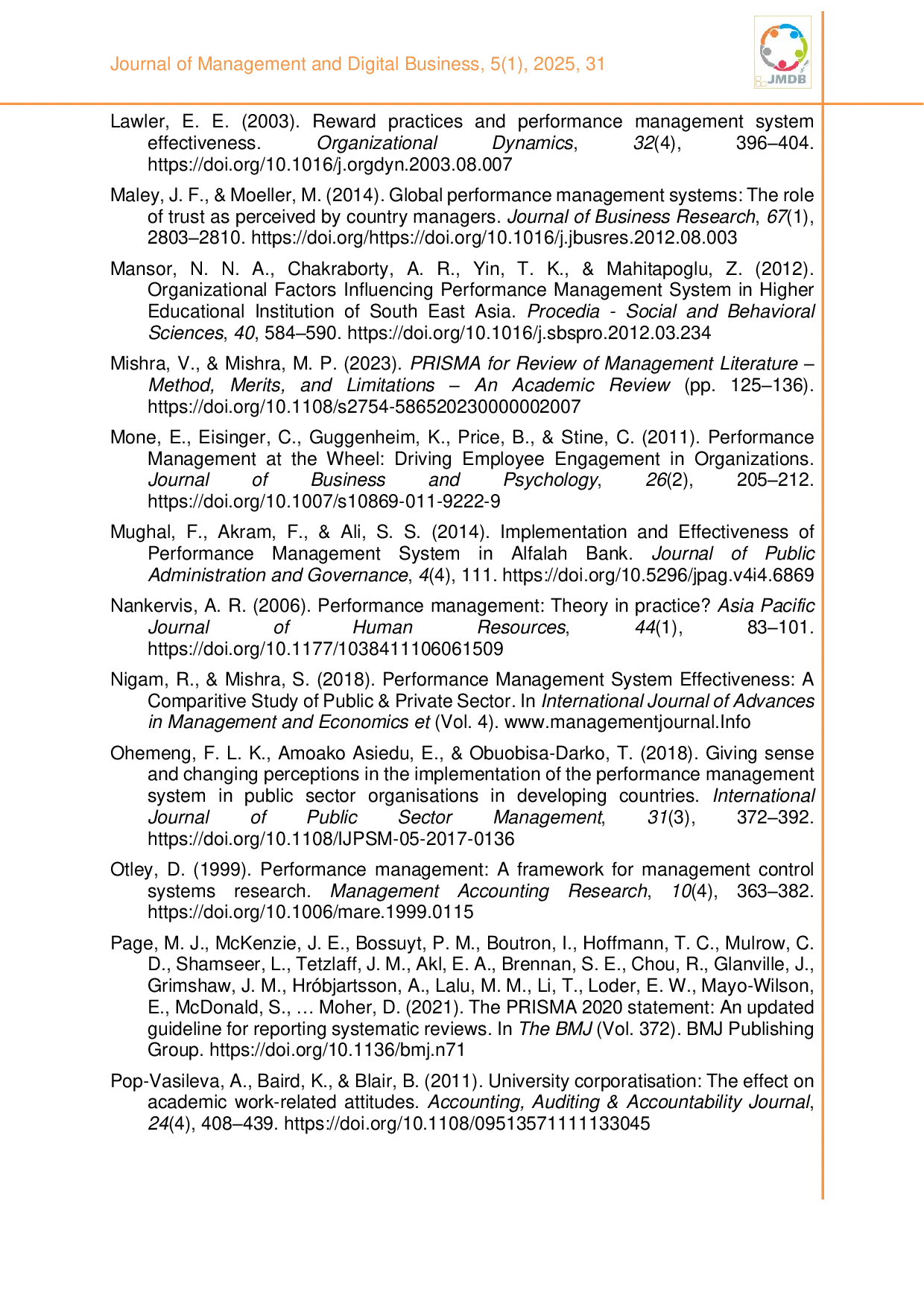 JURIS The building blocks of an effective performance management system A comprehensive review