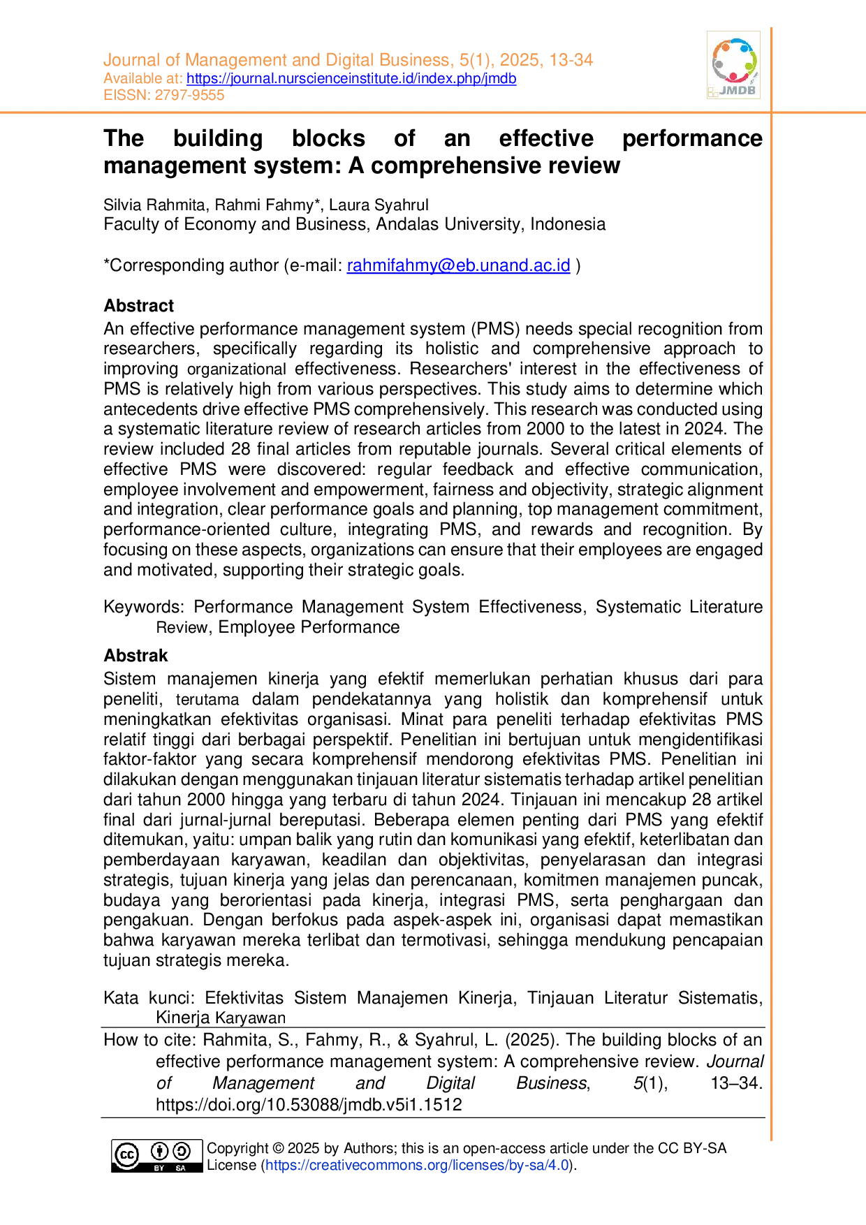 JURIS The building blocks of an effective performance management system A comprehensive review