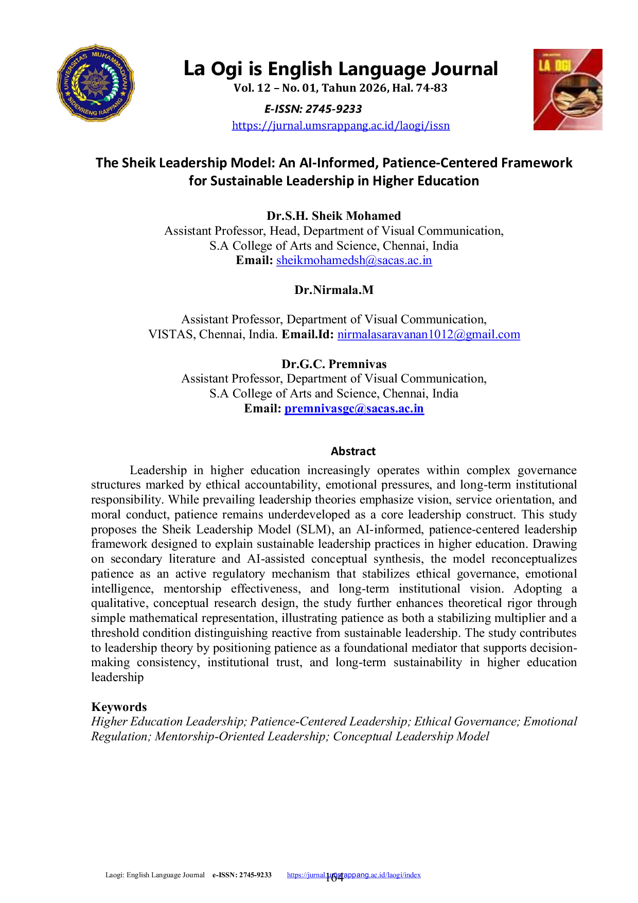 JURIS The Sheik Leadership Model An AI Informed Patience Centered Framework for Sustainable Leadership in Higher Education