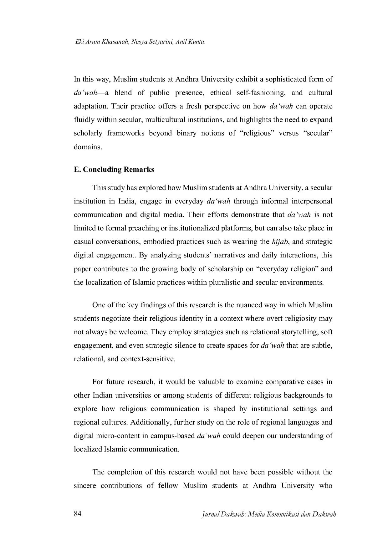 JURIS Everyday Da wah Muslim Students and Informal Islamic Communication at Andhra University