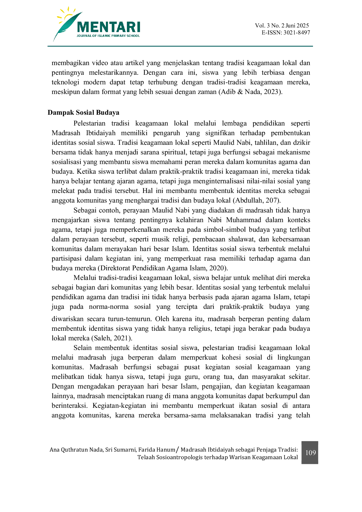 JURIS Madrasah Ibtidaiyah sebagai Penjaga Tradisi Telaah Sosioantropologis terhadap Warisan Keagamaan Lokal
