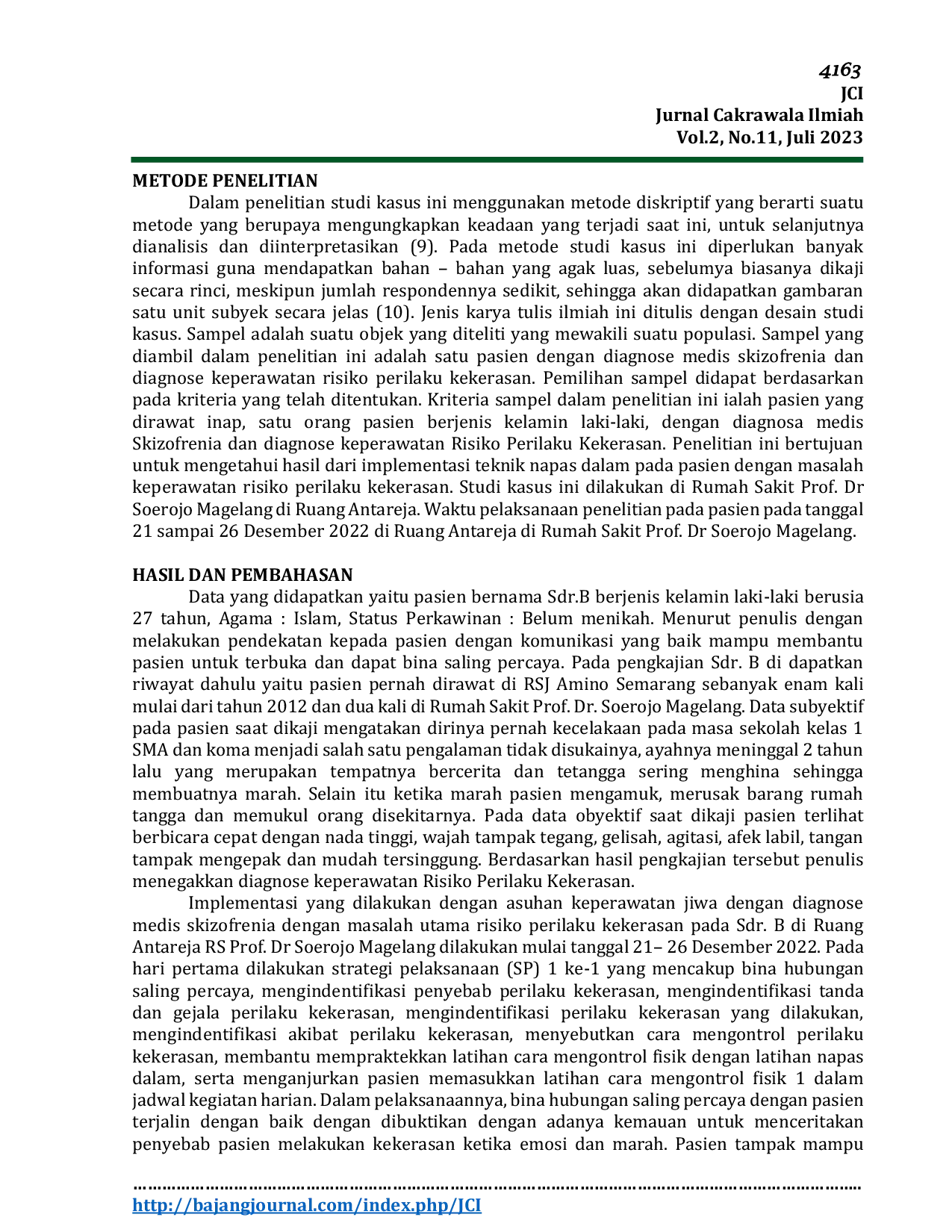 JURIS Implementasi Teknik Relaksasi Napas Dalam Pada Pasien Dengan Risiko Perilaku Kekerasan Di Rumah Sakit Prof Dr Soerojo Magelang