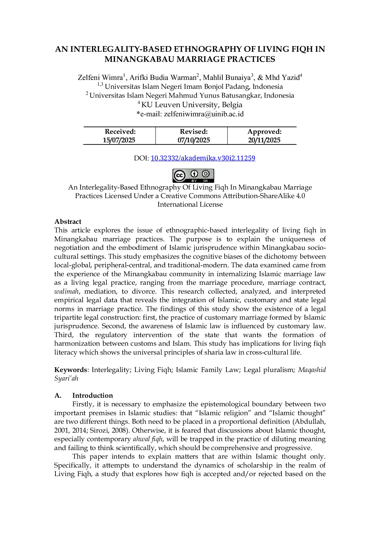 JURIS Etnografi Berbasis Interlegalitas Fiqh Hidup dalam Praktik Pernikahan Minangkabau