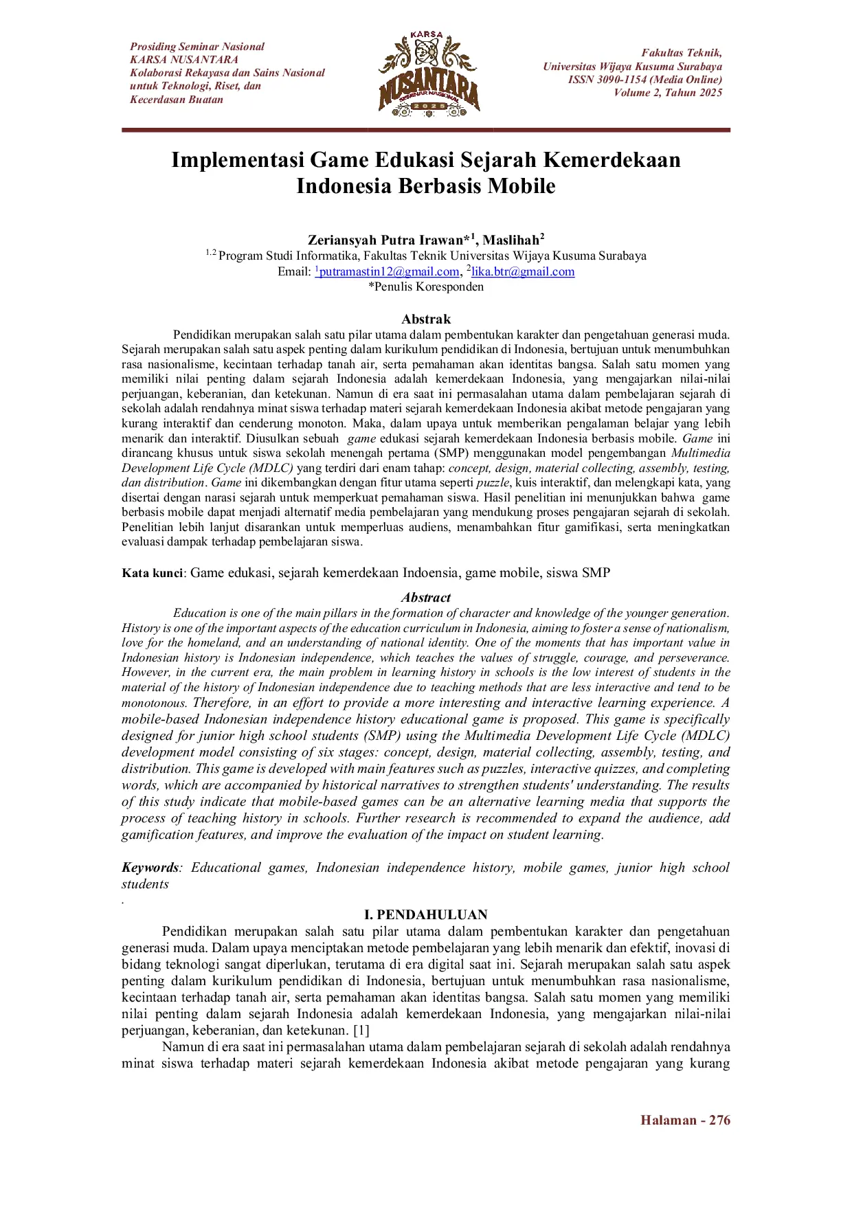JURIS Implementasi Game Edukasi Sejarah Kemerdekaan Indonesia Berbasis Mobile