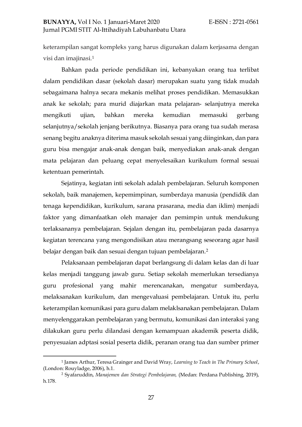 JURIS Efektivitas Pembelajaran Bagi Murid Di Madrasah Ibtidaiyah