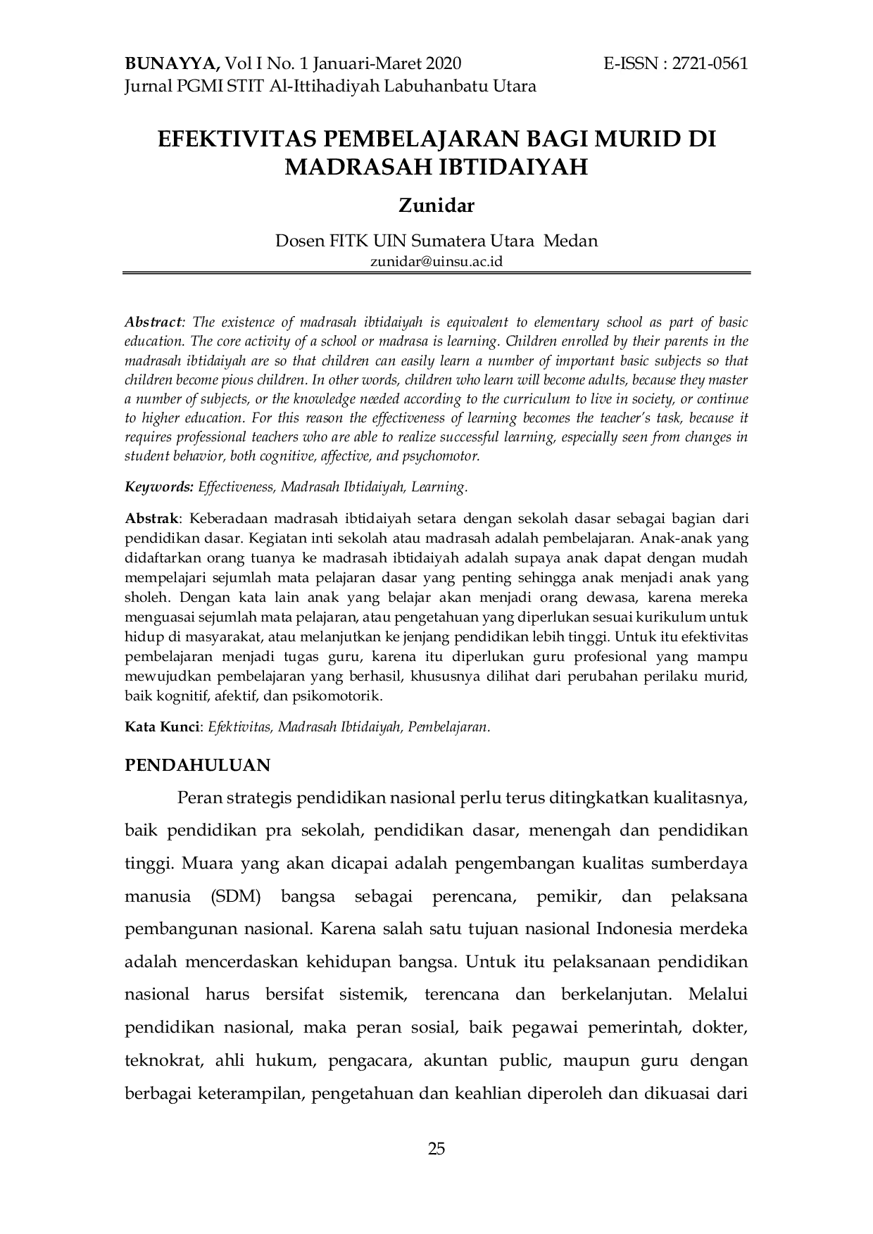 JURIS Efektivitas Pembelajaran Bagi Murid Di Madrasah Ibtidaiyah