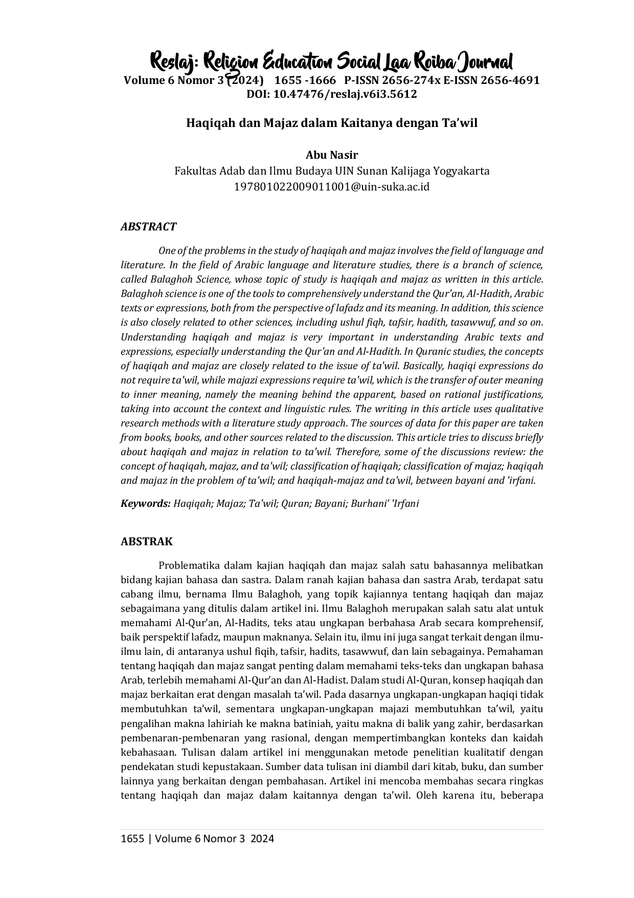 JURIS Haqiqah dan Majaz dalam Kaitanya dengan Ta wil