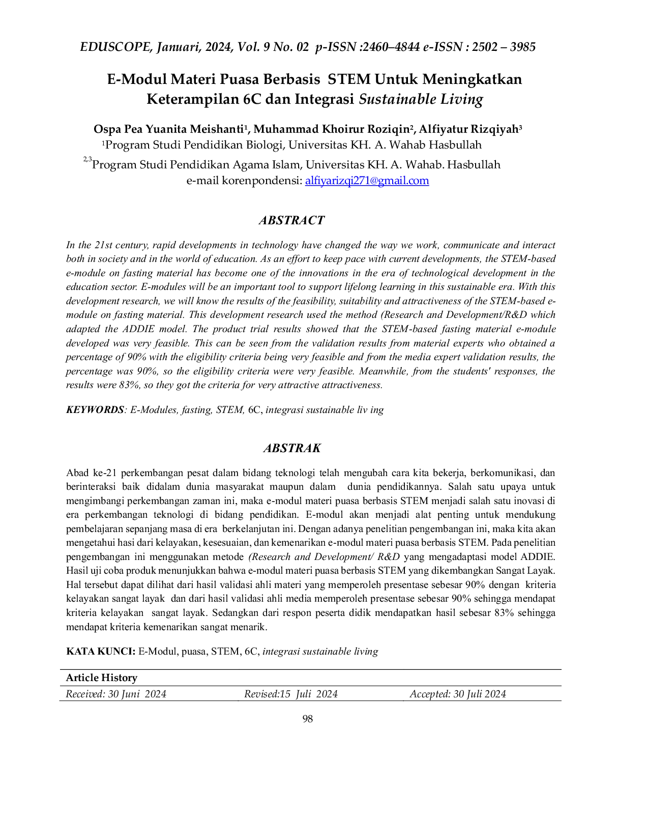 JURIS E Modul Materi Puasa Berbasis STEM Untuk Meningkatkan Keterampilan 6C dan Integrasi Sustainable Living