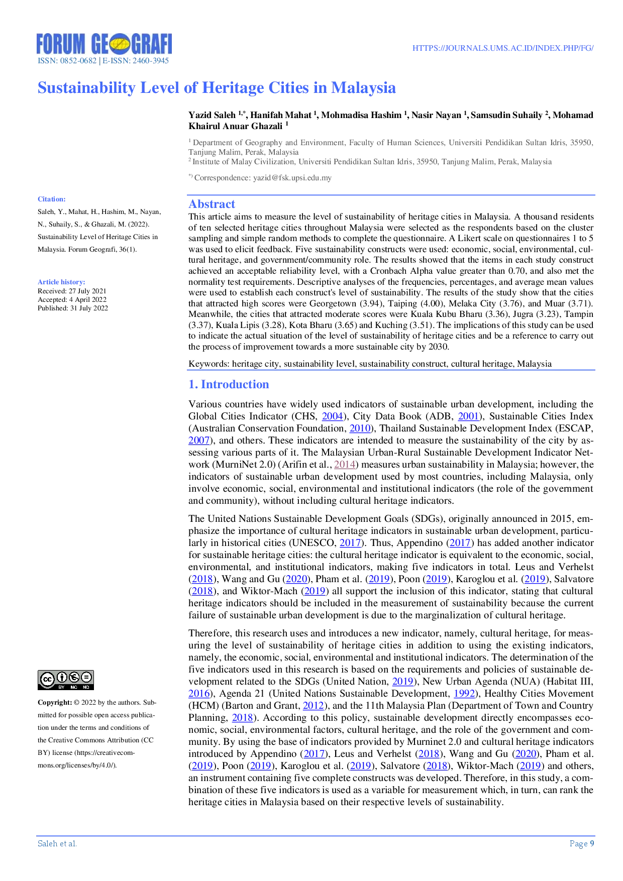 juris Sustainability Level of Heritage Cities in Malaysia