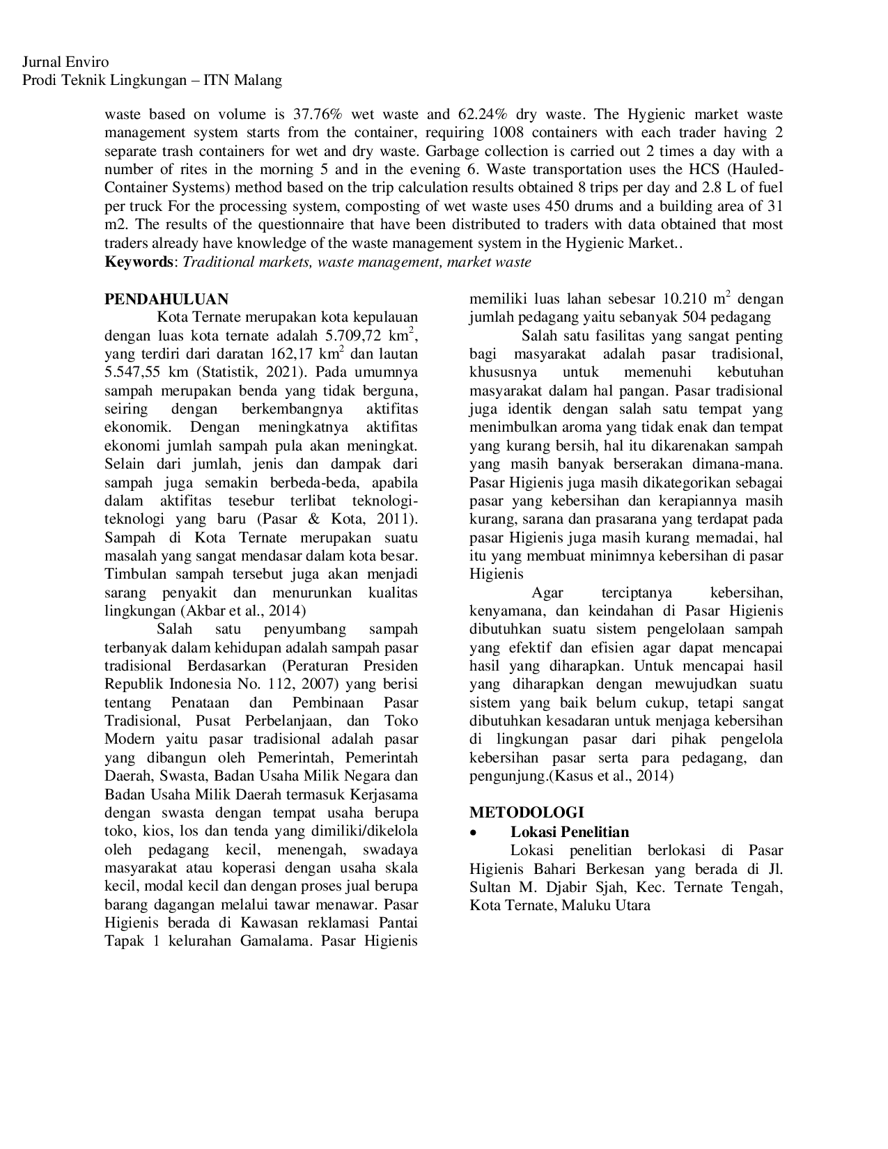 JURIS Sistem Pengelolaan Sampah Pasar di Pasar Tradisional Higienis Bahari Berkesan Kota Ternate