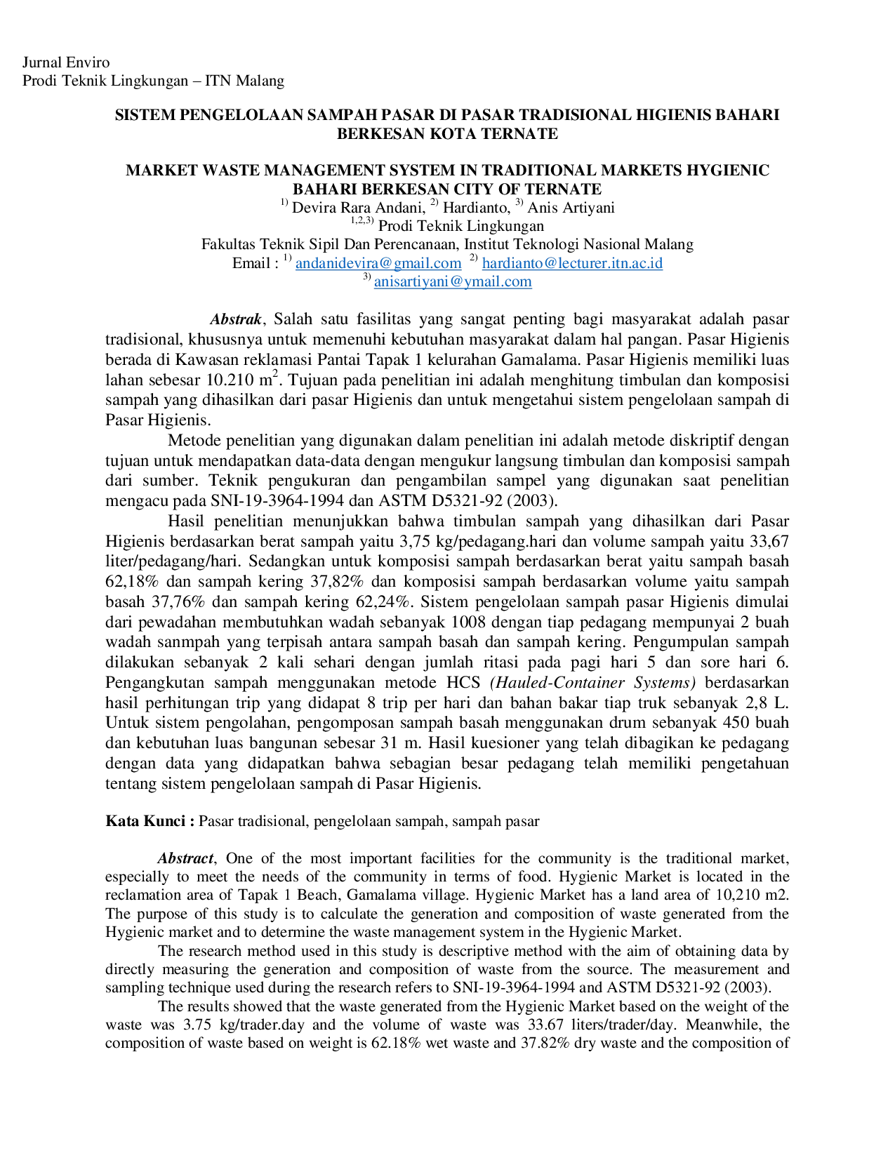 JURIS Sistem Pengelolaan Sampah Pasar di Pasar Tradisional Higienis Bahari Berkesan Kota Ternate