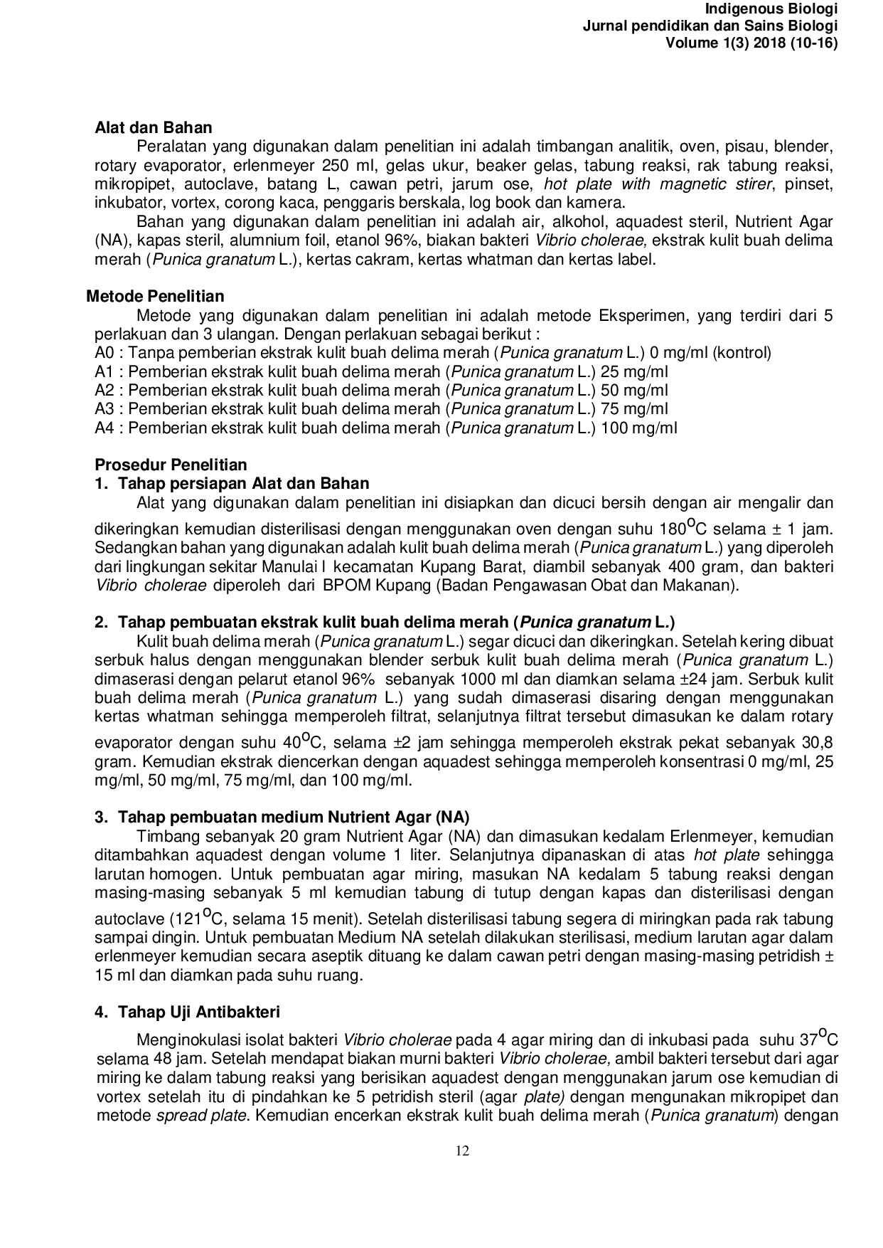 JURIS UJI AKTIVITAS ANTIBAKTERI EKSTRAK KULIT BUAH DELIMA MERAH Punica granatum L TERHADAP PERTUMBUHAN Vibrio cholera