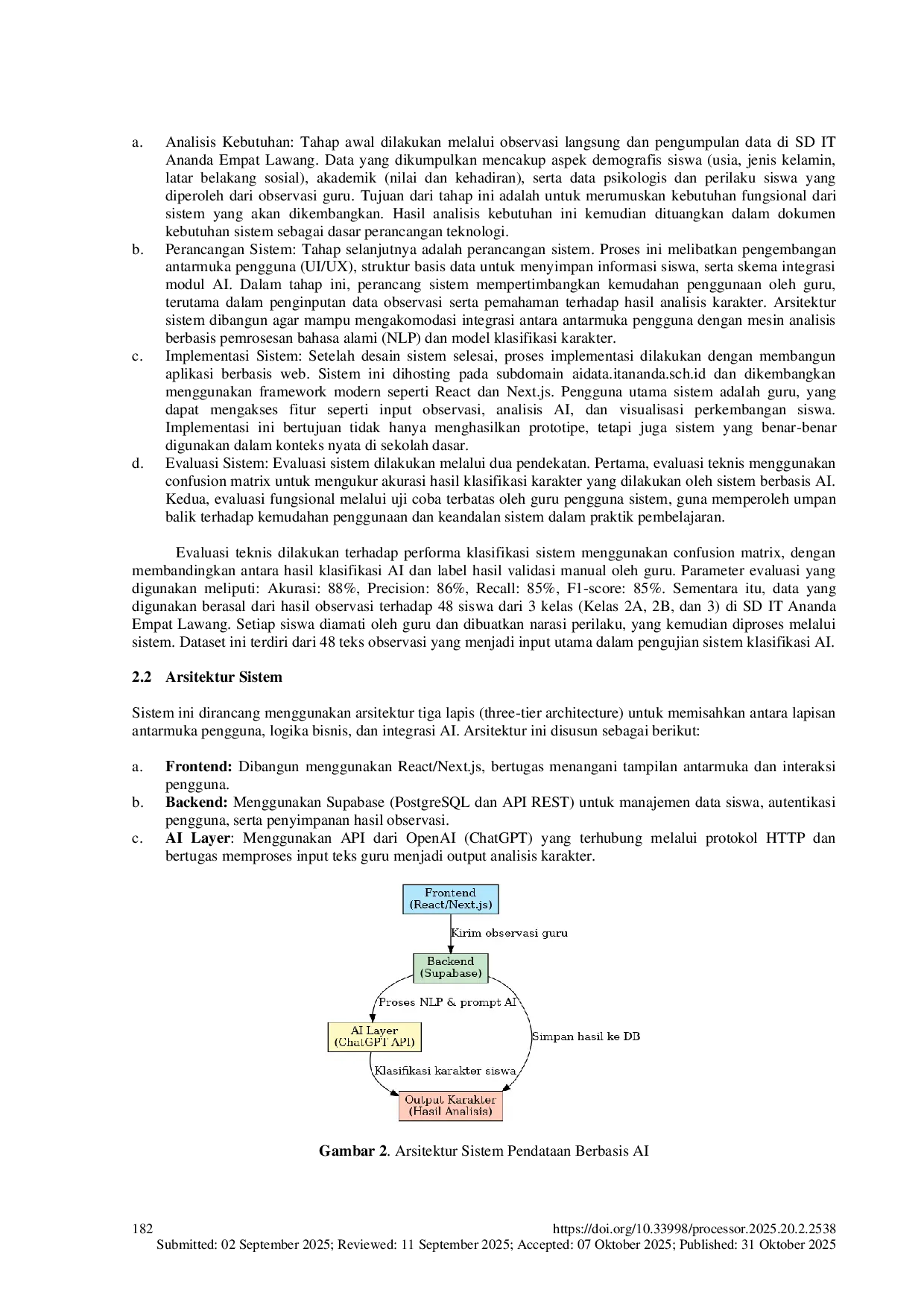 JURIS Sistem Pendataan Siswa Berbasis AI untuk Analisis Karakter dan Monitoring Perkembangan di SD IT Ananda Empat Lawang