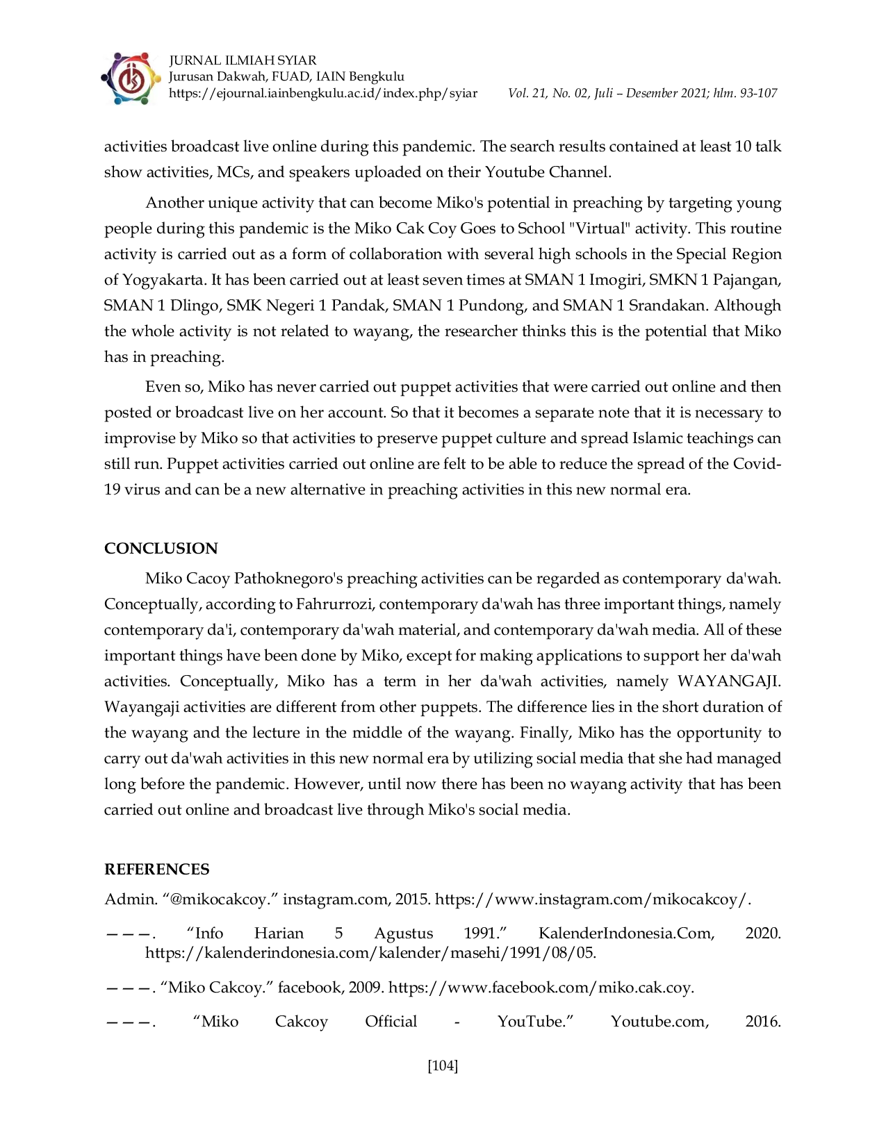 JURIS Artistical Da wah in the New Normal Era Visualization of Wayangaji by Miko Cak Coy Pathoknegoro