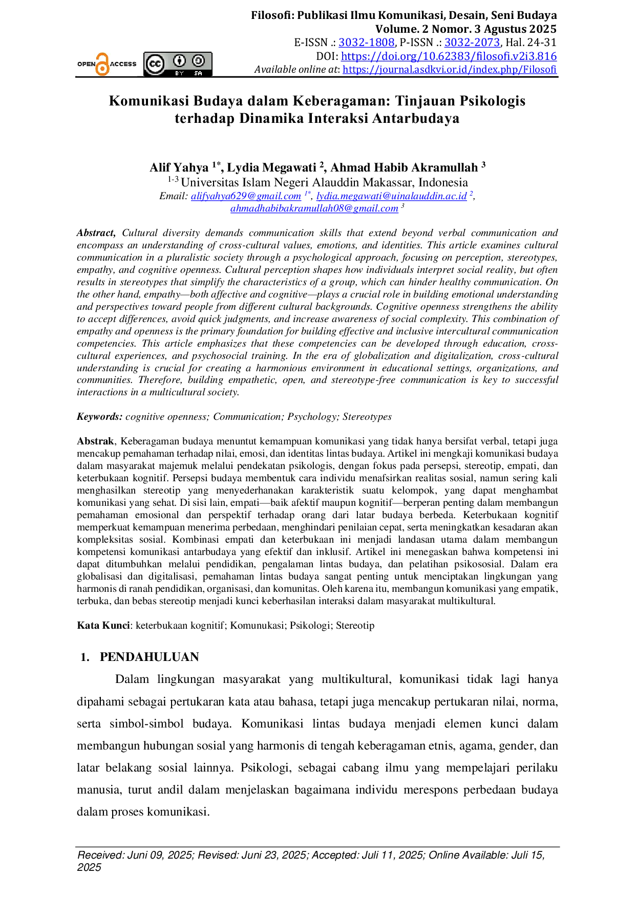 JURIS Komunikasi Budaya dalam Keberagaman Tinjauan Psikologis terhadap Dinamika Interaksi Antarbudaya