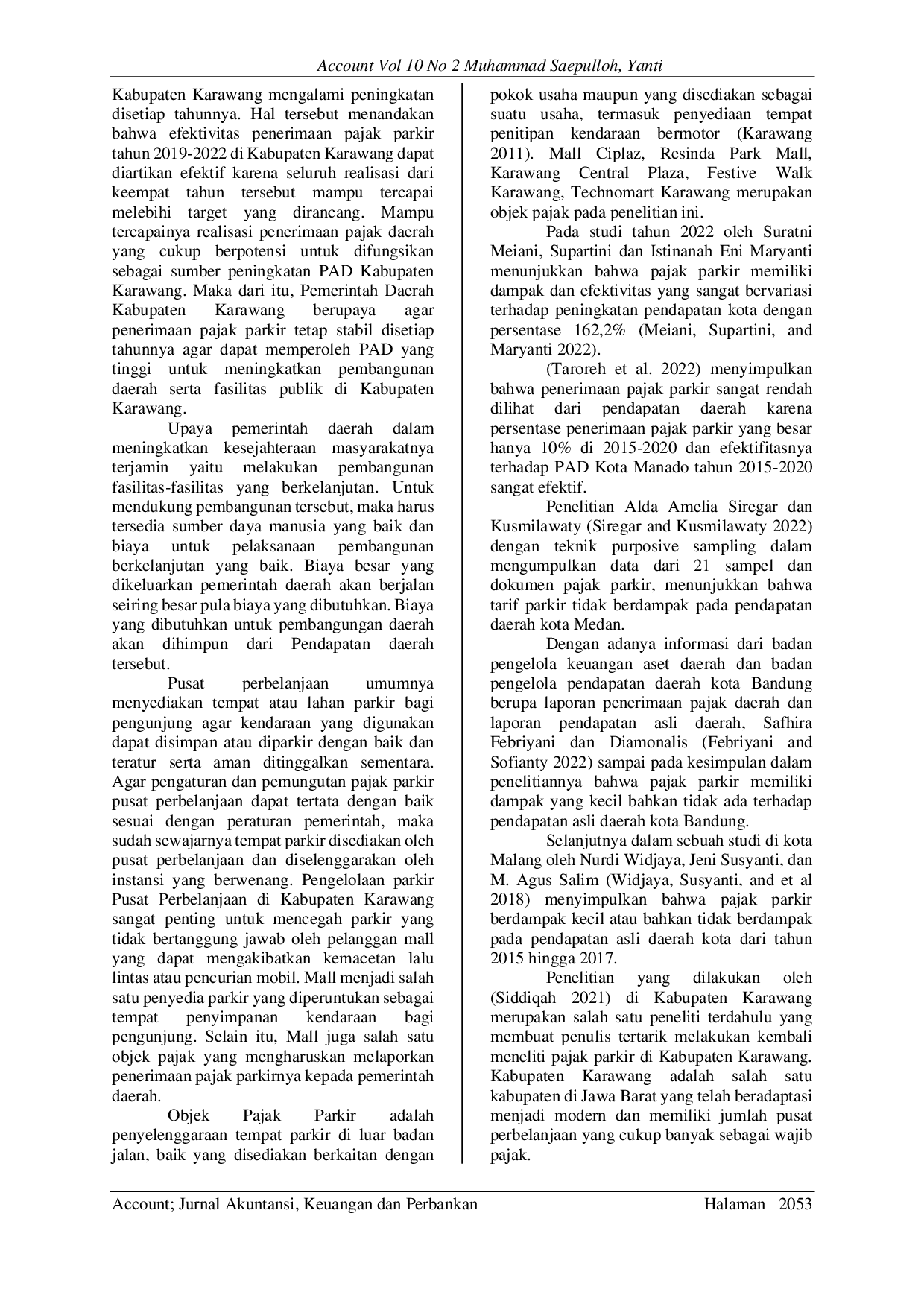 JURIS EFEKTIVITAS PEMUNGUTAN PAJAK PARKIR DAN KONTRIBUSINYA TERHADAP PENDAPATAN ASLI DAERAH KABUPATEN KARAWANG TAHUN 2019 2022 Studi Kasus Mall di Kabupaten Karawang Studi Kasus Pusat Perbelanjaan Di K