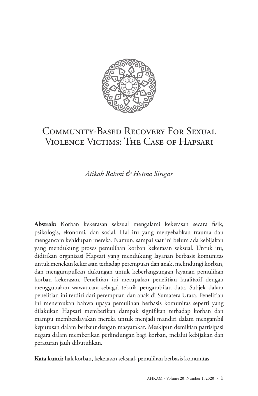 JURIS Community Based Recovery for Sexual Violence Victims The Case of Hapsari