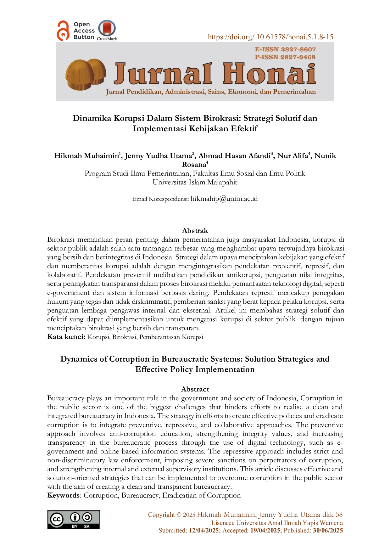 JURIS Dinamika Korupsi Dalam Sistem Birokrasi Strategi Solutif dan Implementasi Kebijakan Efektif