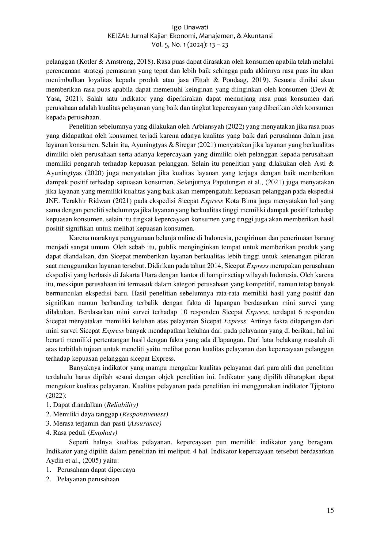 JURIS Peran Kepercayaan Konsumen dan Kualitas Layanan terhadap Kepuasan Pelanggan