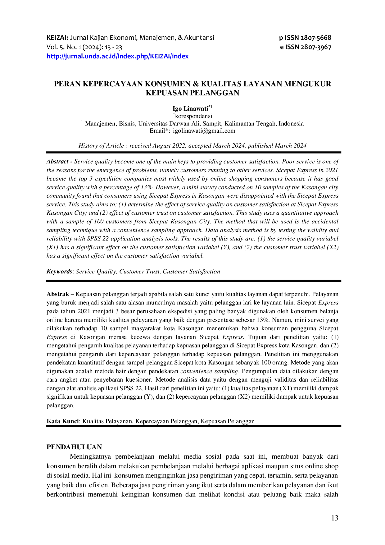 JURIS Peran Kepercayaan Konsumen dan Kualitas Layanan terhadap Kepuasan Pelanggan