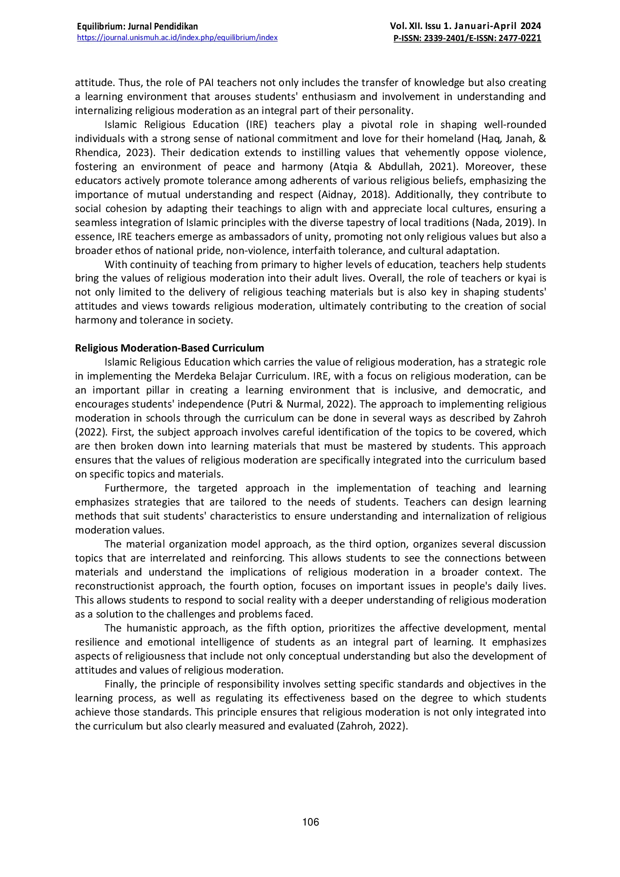 JURIS Islamic Religious Education as the Main Pillar to Improve Indicators of Religious Moderation