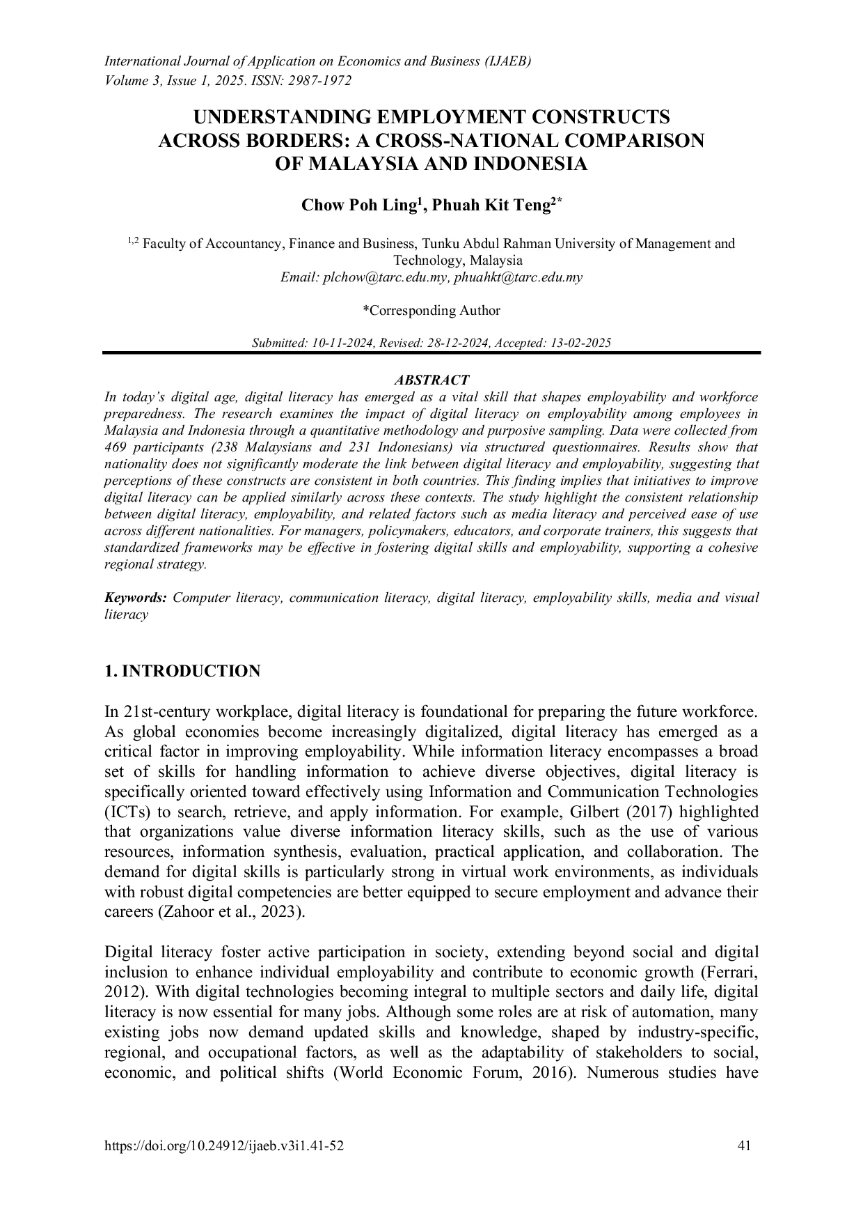 JURIS Understanding Employment Constructs Across Borders A Cross National Comparison of Malaysia and Indonesia
