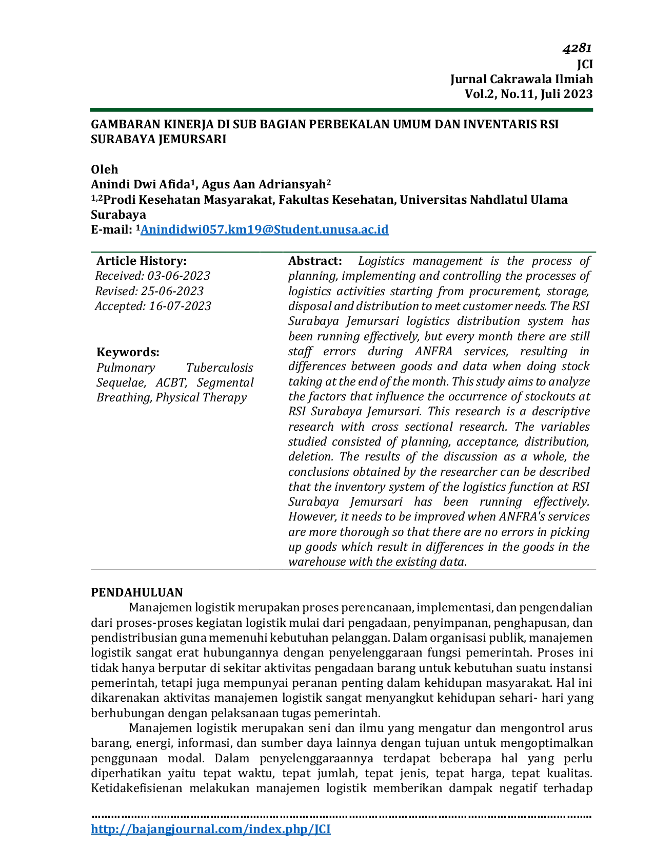 JURIS Gambar Kinerja di Sub Bagian Perbekalan Umum dan Inventaris RSI Surabaya Jemursari