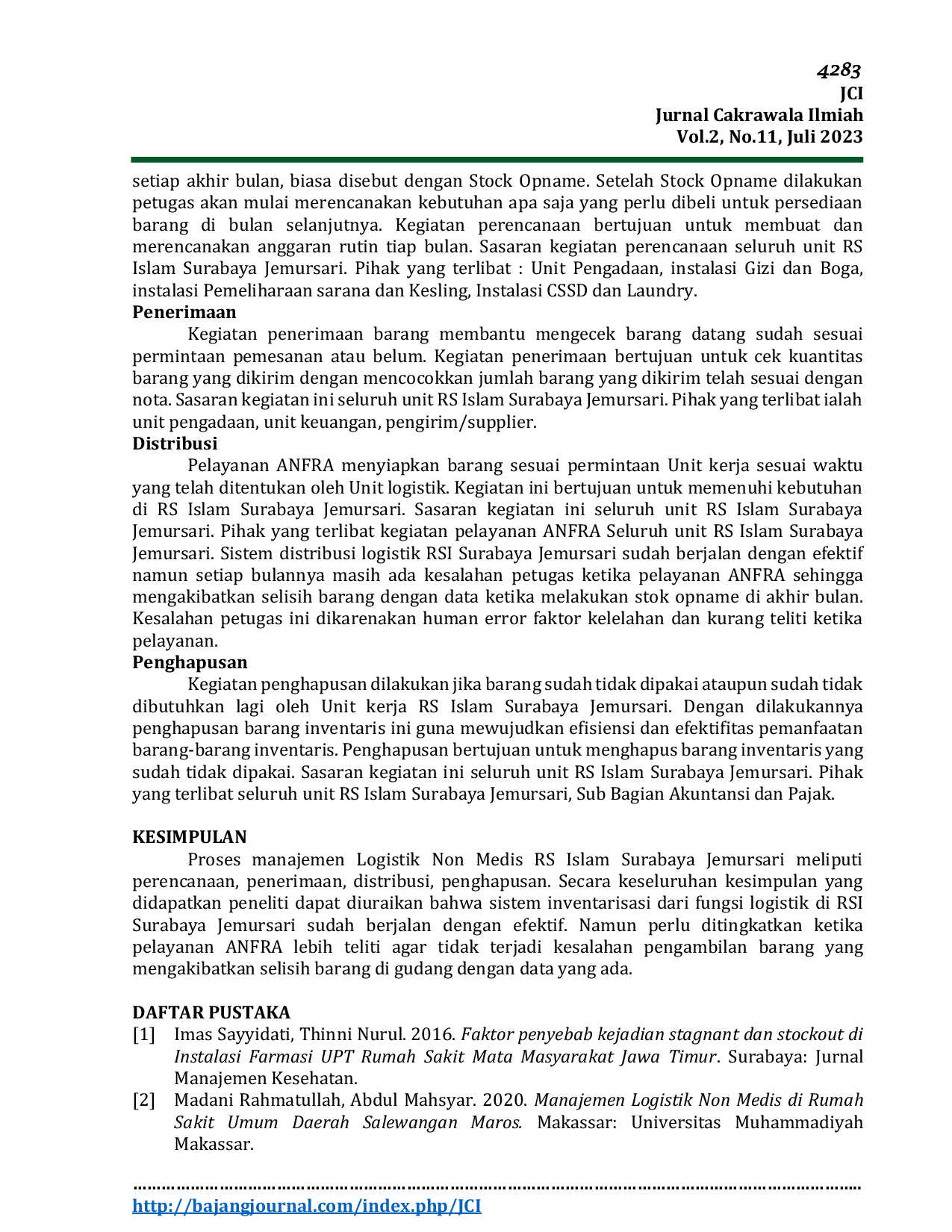 JURIS Gambar Kinerja di Sub Bagian Perbekalan Umum dan Inventaris RSI Surabaya Jemursari