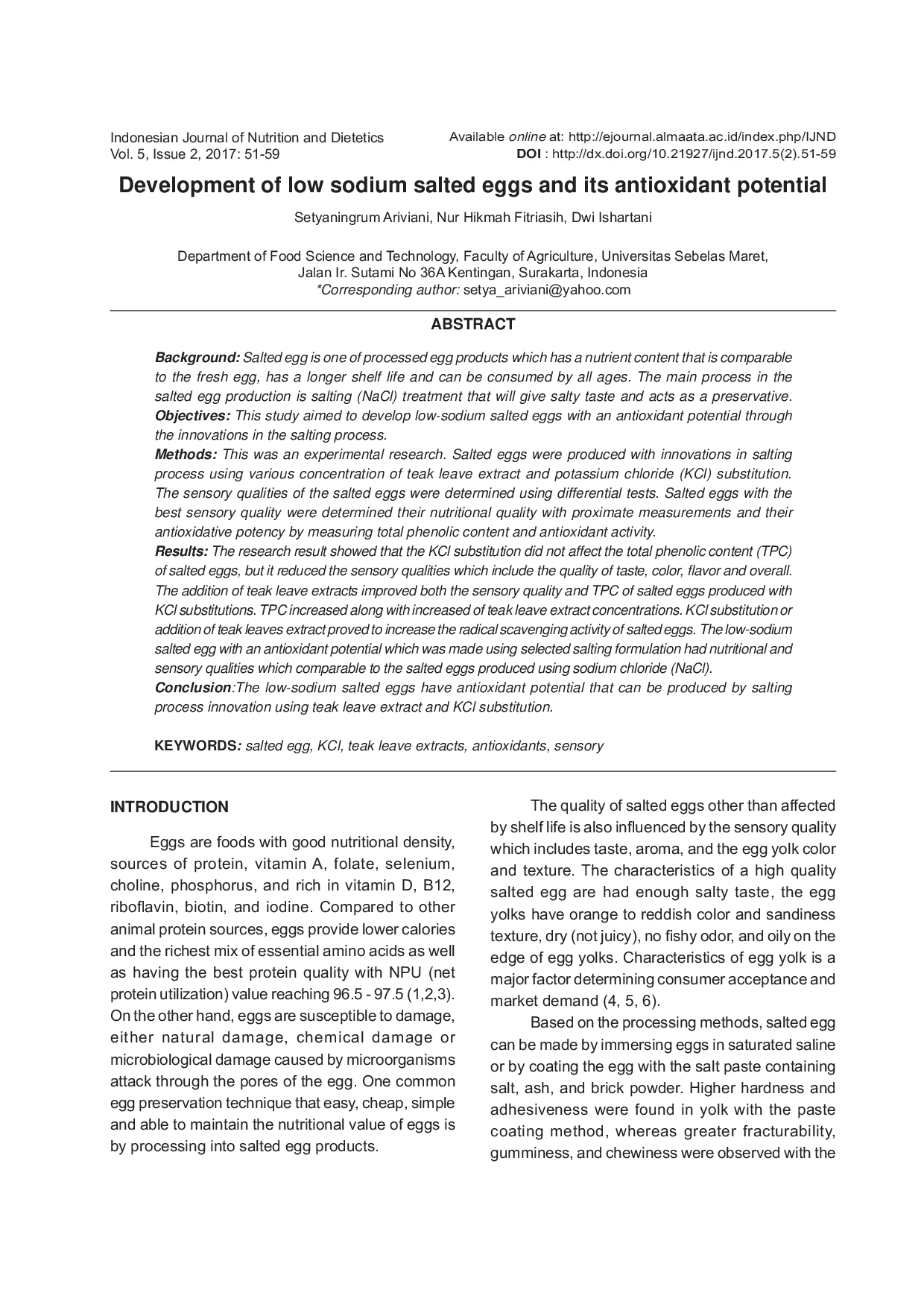 JURIS Pengembangan Telur Asin Rendah Natrium dan Potensinya sebagai Antioksidan