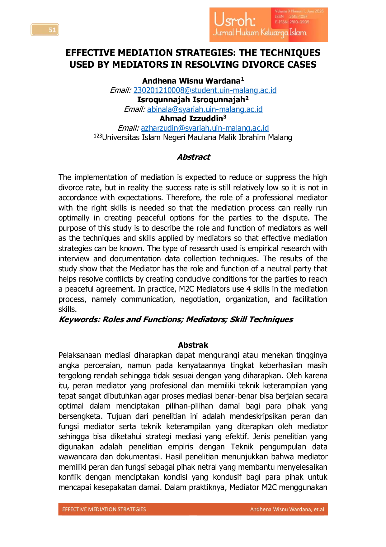 JURIS Effective Mediation Strategies The Techniques Used by Mediators in Resolving Divorce Cases