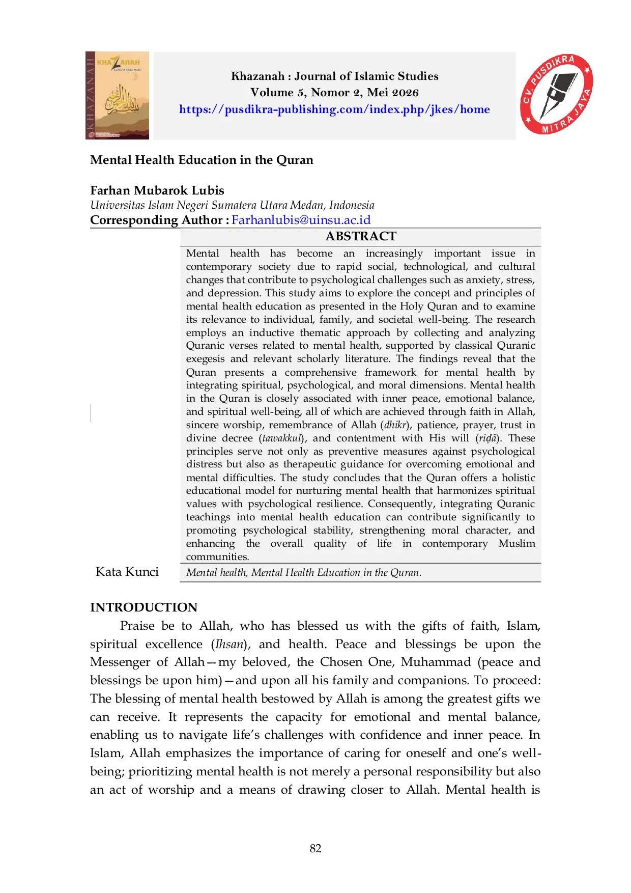 JURIS Mental Health Education in the Quran
