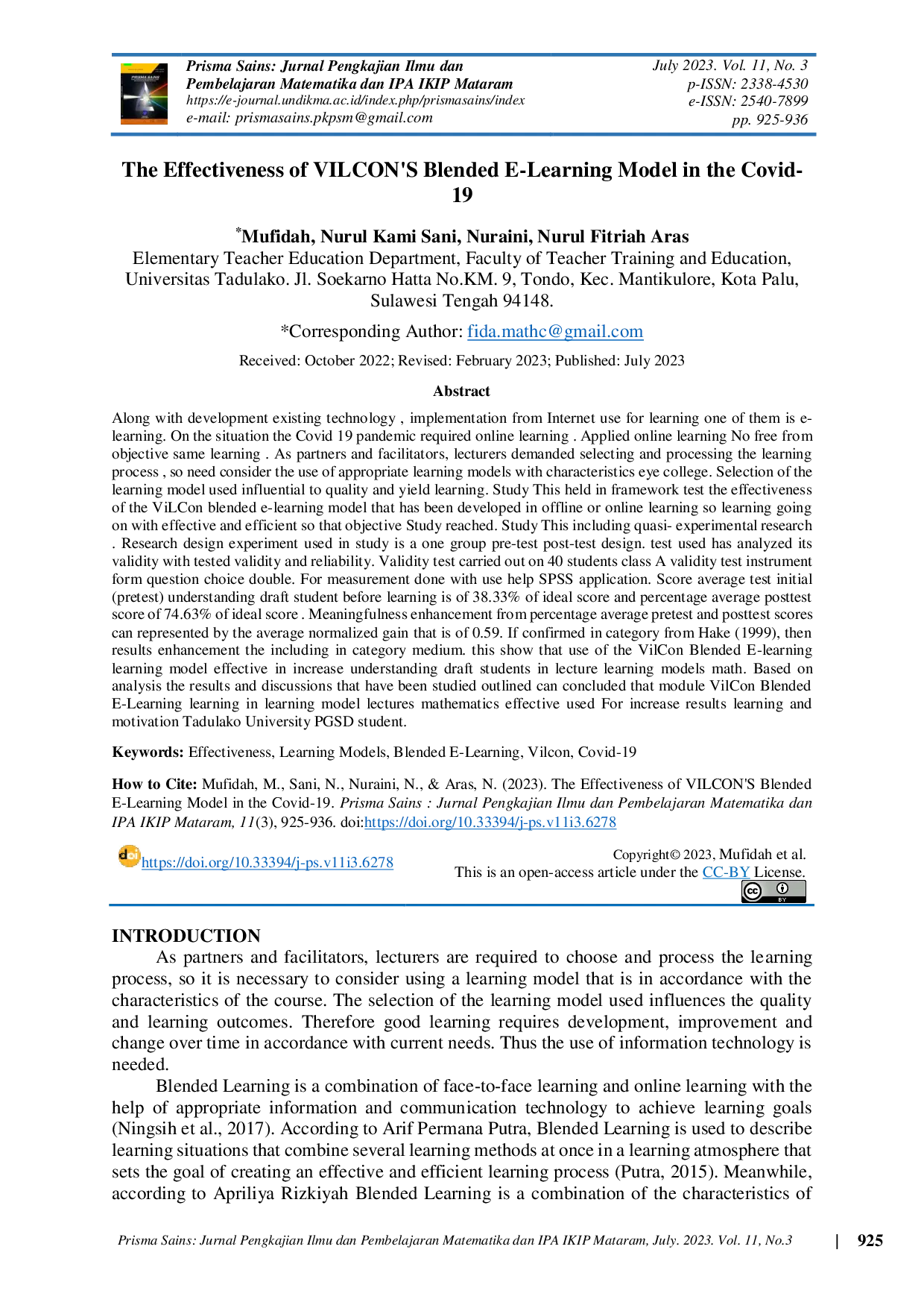 JURIS The Effectiveness of VILCON S Blended E Learning Model in the Covid 19