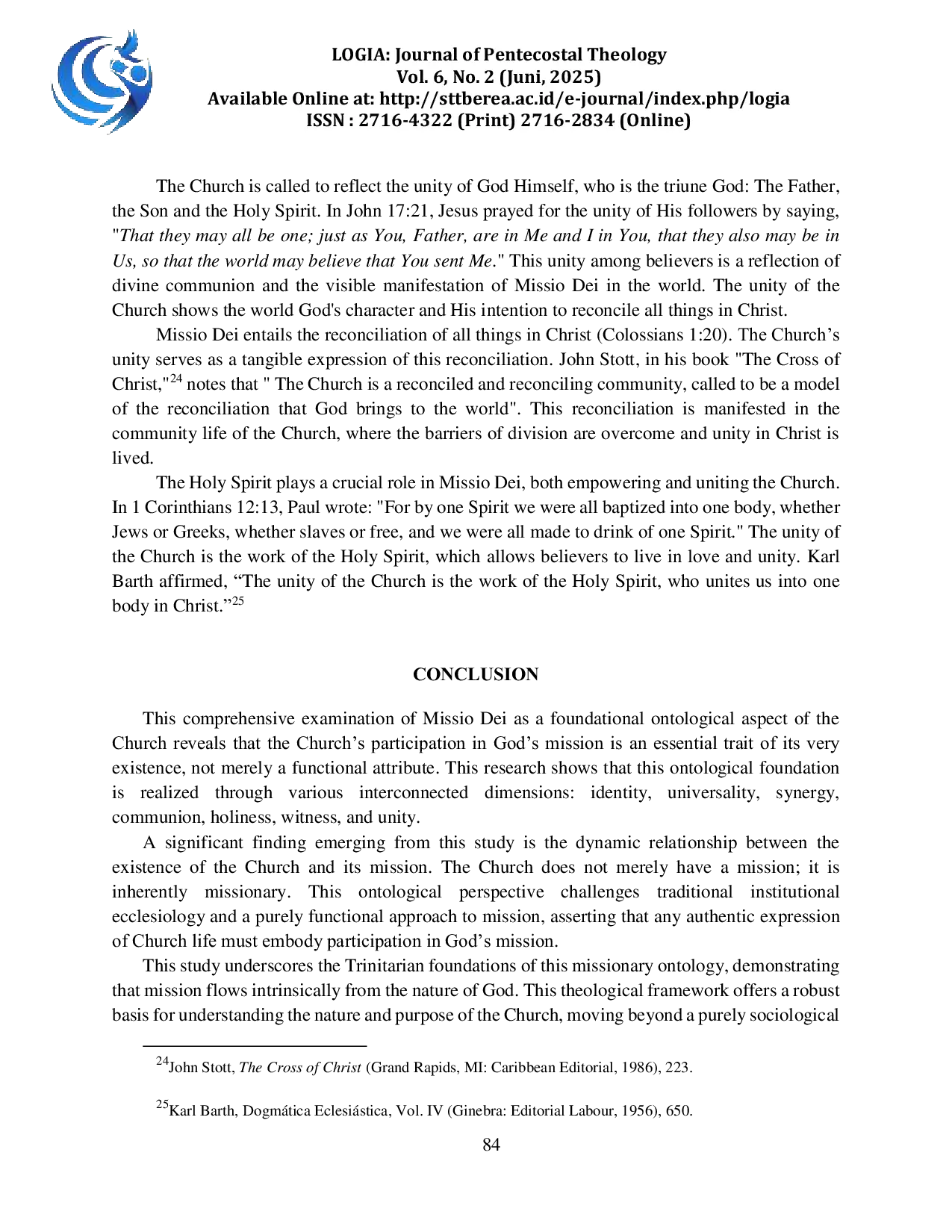 JURIS Missio Dei As A Foundational Ontological Reality Of The Church