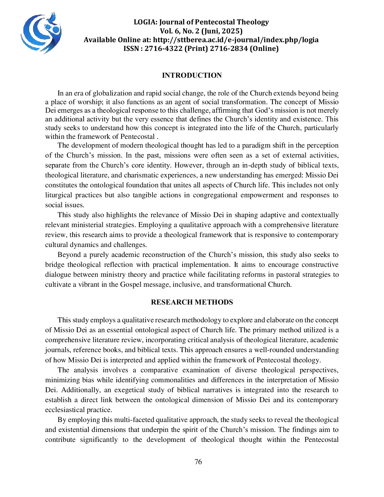 JURIS Missio Dei As A Foundational Ontological Reality Of The Church