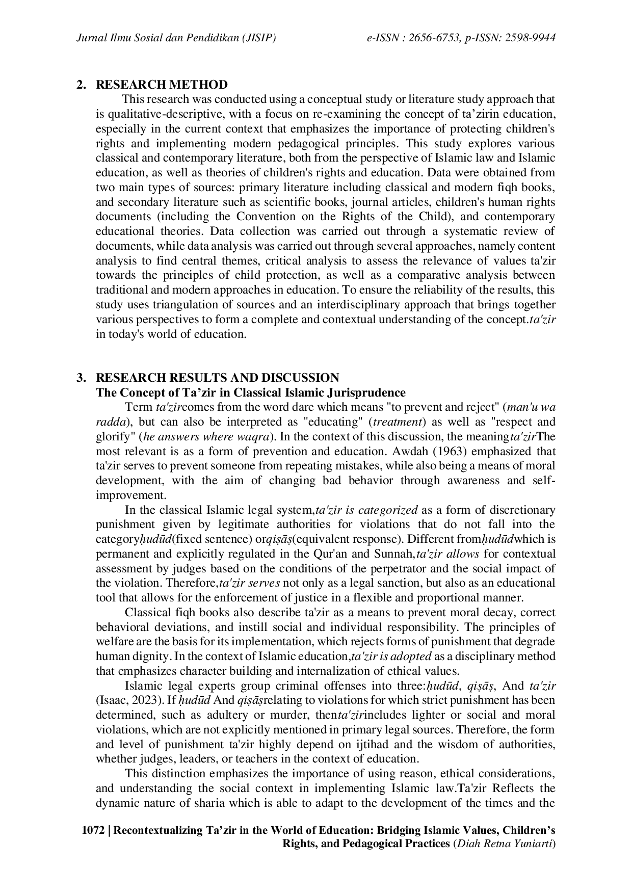 JURIS Recontextualization of Ta zir in the World of Education Bridging Islamic Values Children s Rights and Pedagogical Practices