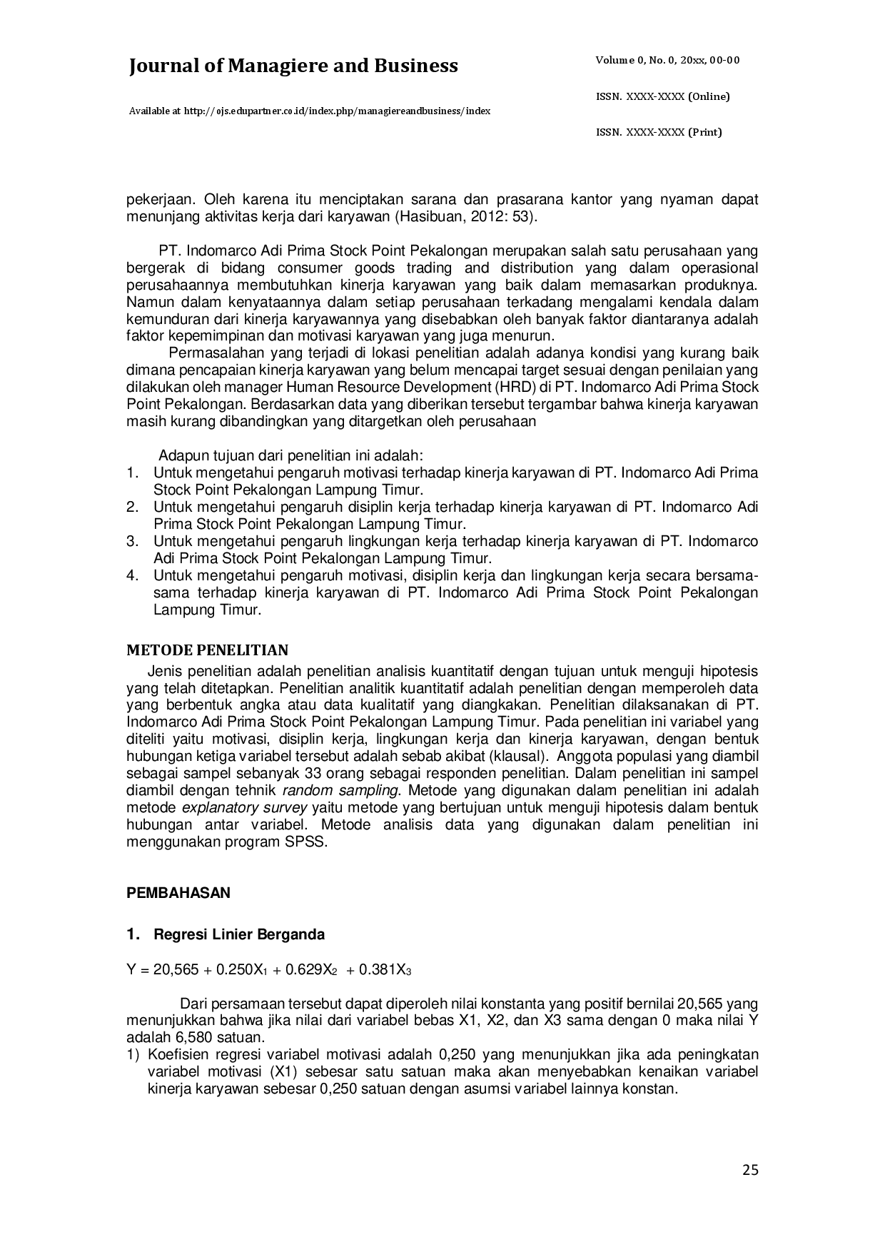 juris Pengaruh Motivasi Disiplin Kerja dan Lingkungan Kerja Terhadap Kinerja Karyawan