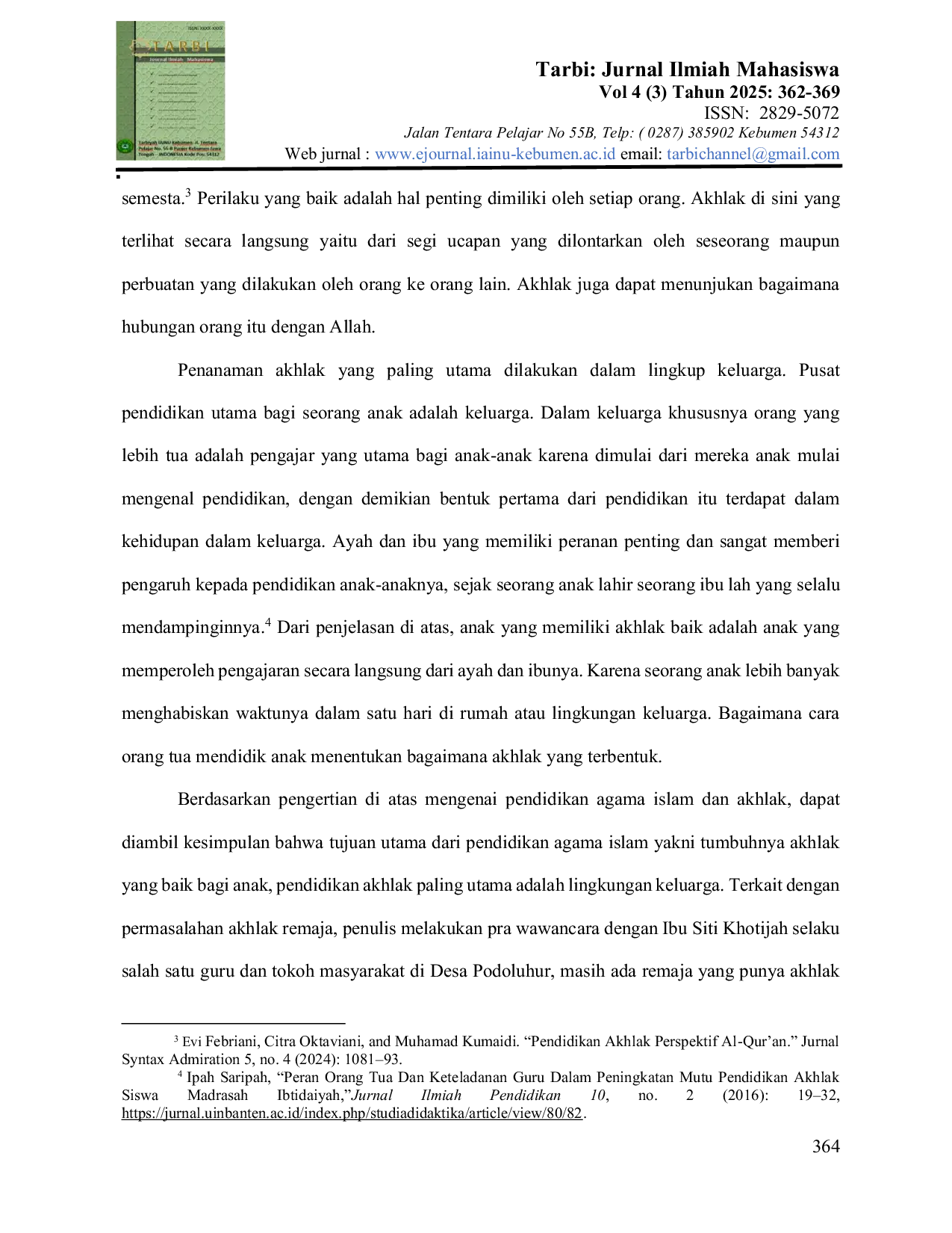 JURIS Hubungan Pendidikan Agama Islam dalam Lingkungan Keluarga Terhadap Akhlak Remaja Di Desa Podoluhur